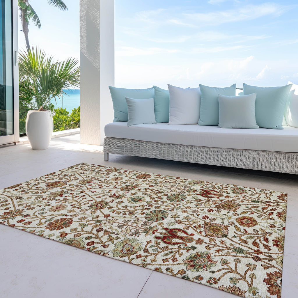 Machine Washable Indoor/ Outdoor Traditional Kashan Chantille Rug
