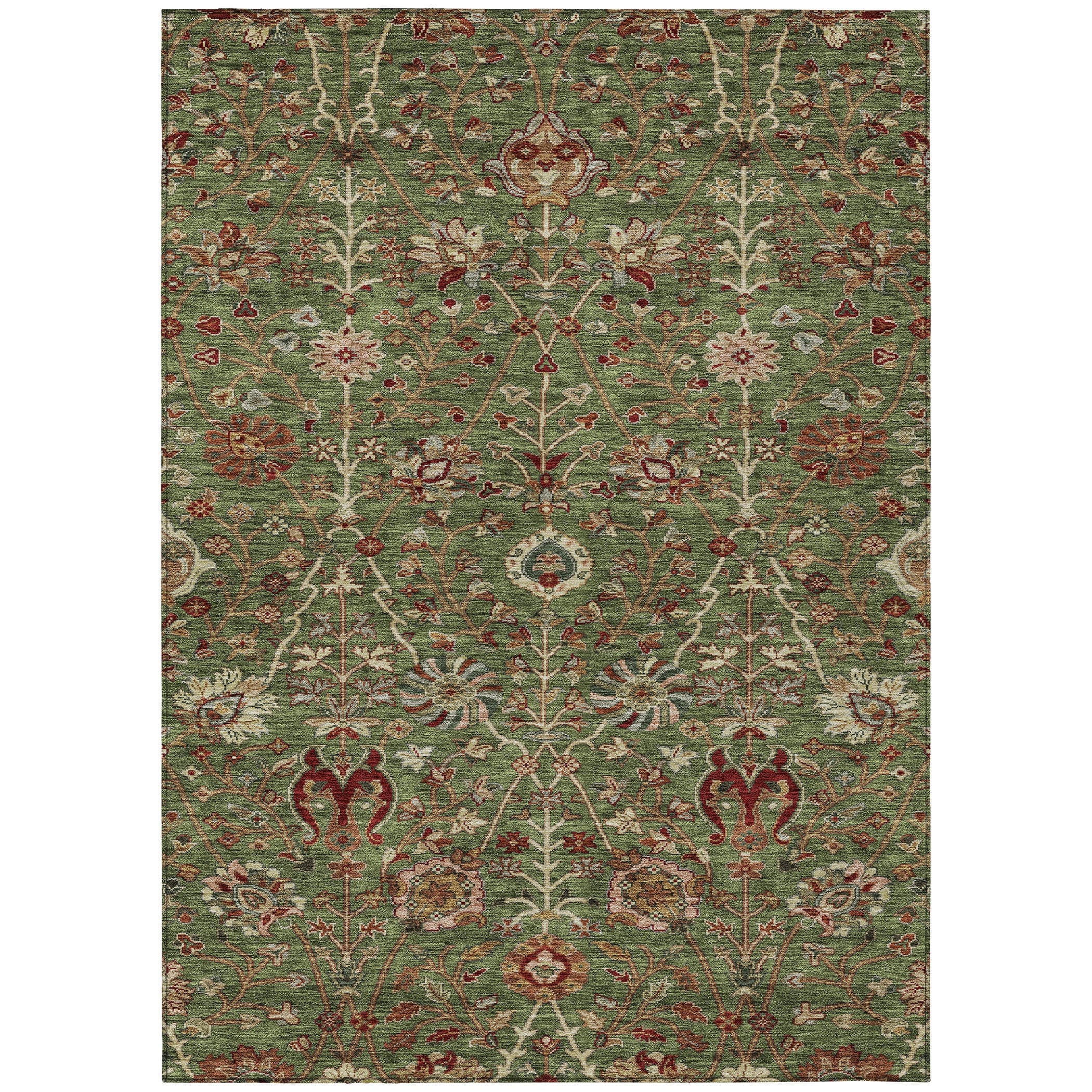 Machine Washable Indoor/ Outdoor Traditional Kashan Chantille Rug
