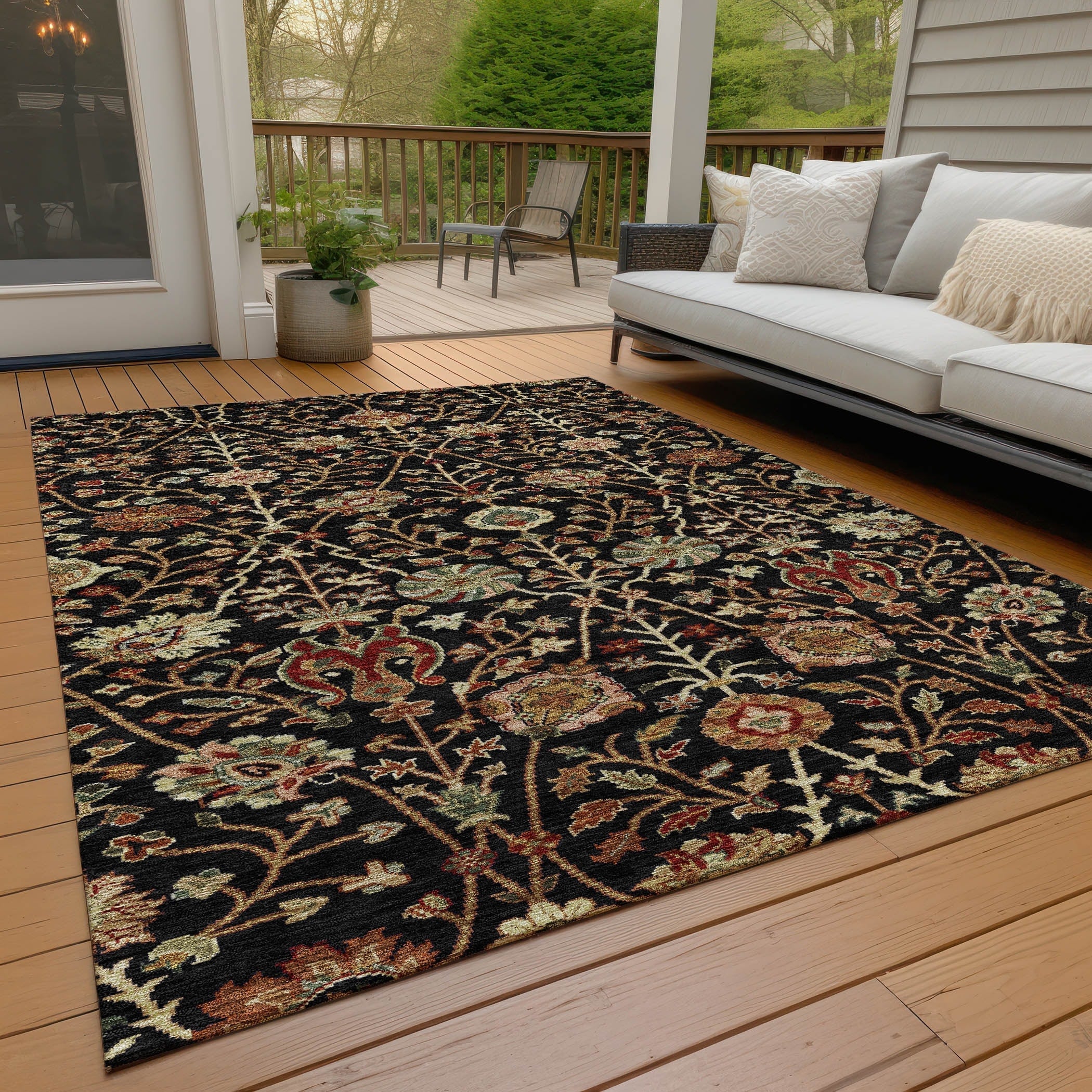 Machine Washable Indoor/ Outdoor Traditional Kashan Chantille Rug