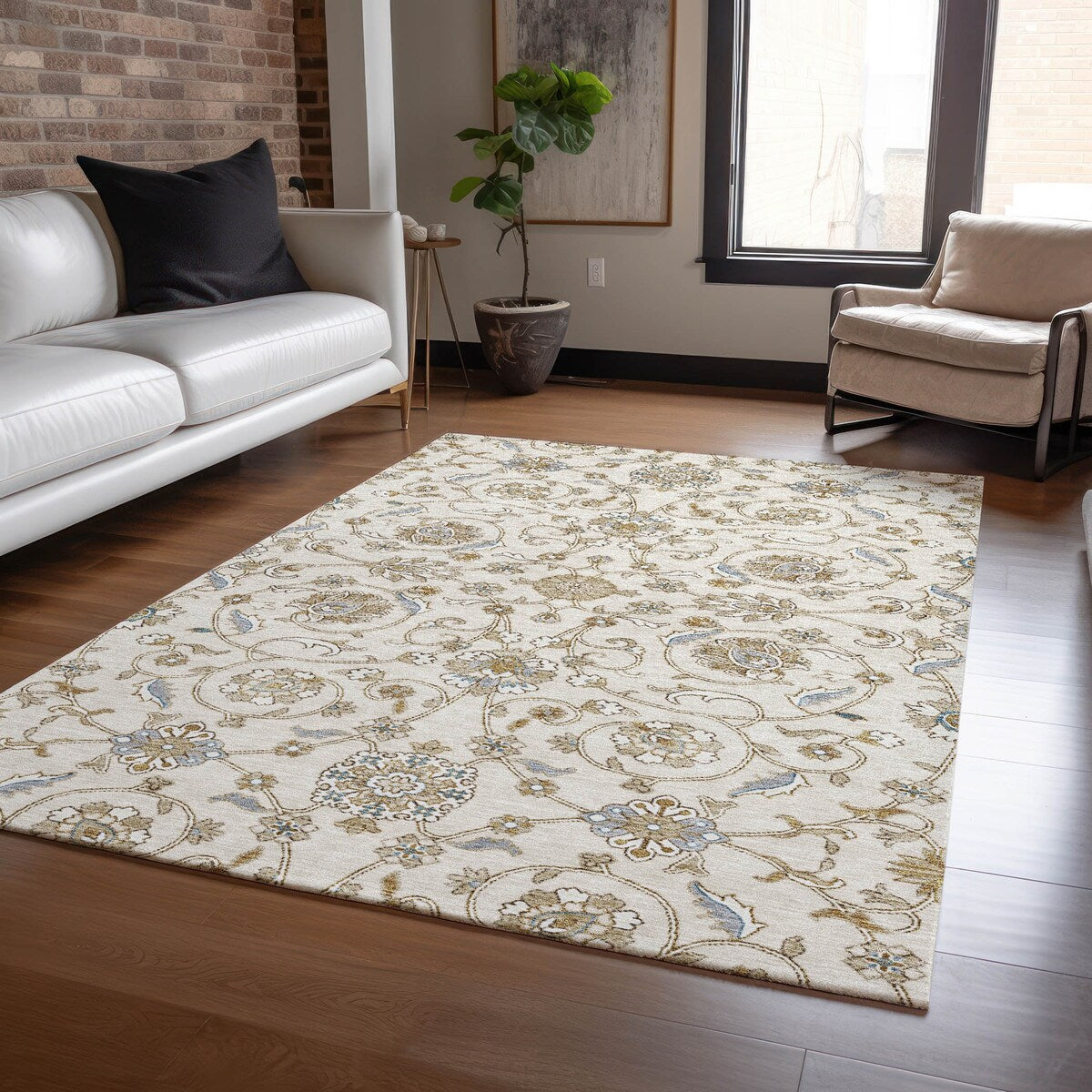 Machine Washable Indoor/ Outdoor Traditional KashanChantille Rug