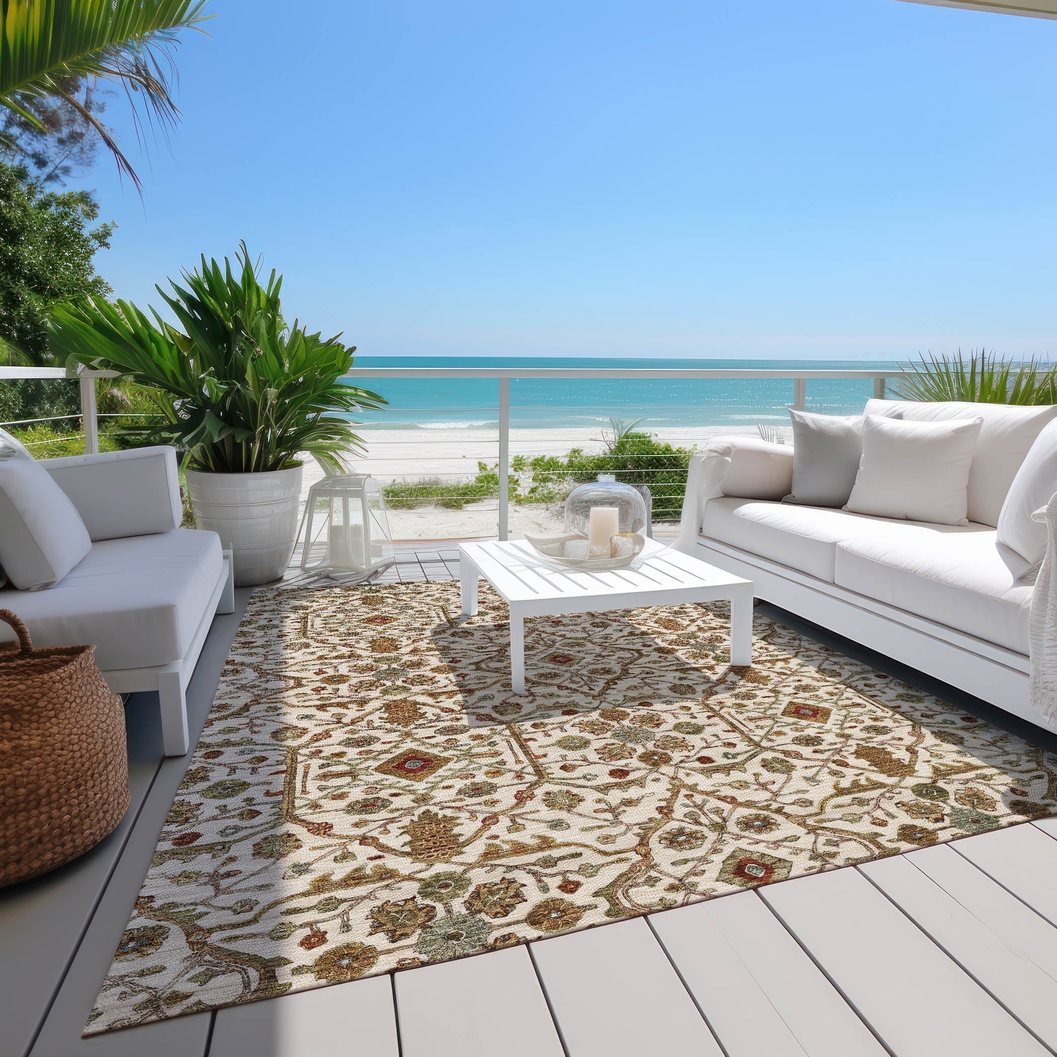 Machine Washable Indoor/ Outdoor Traditional Persian Chantille Rug