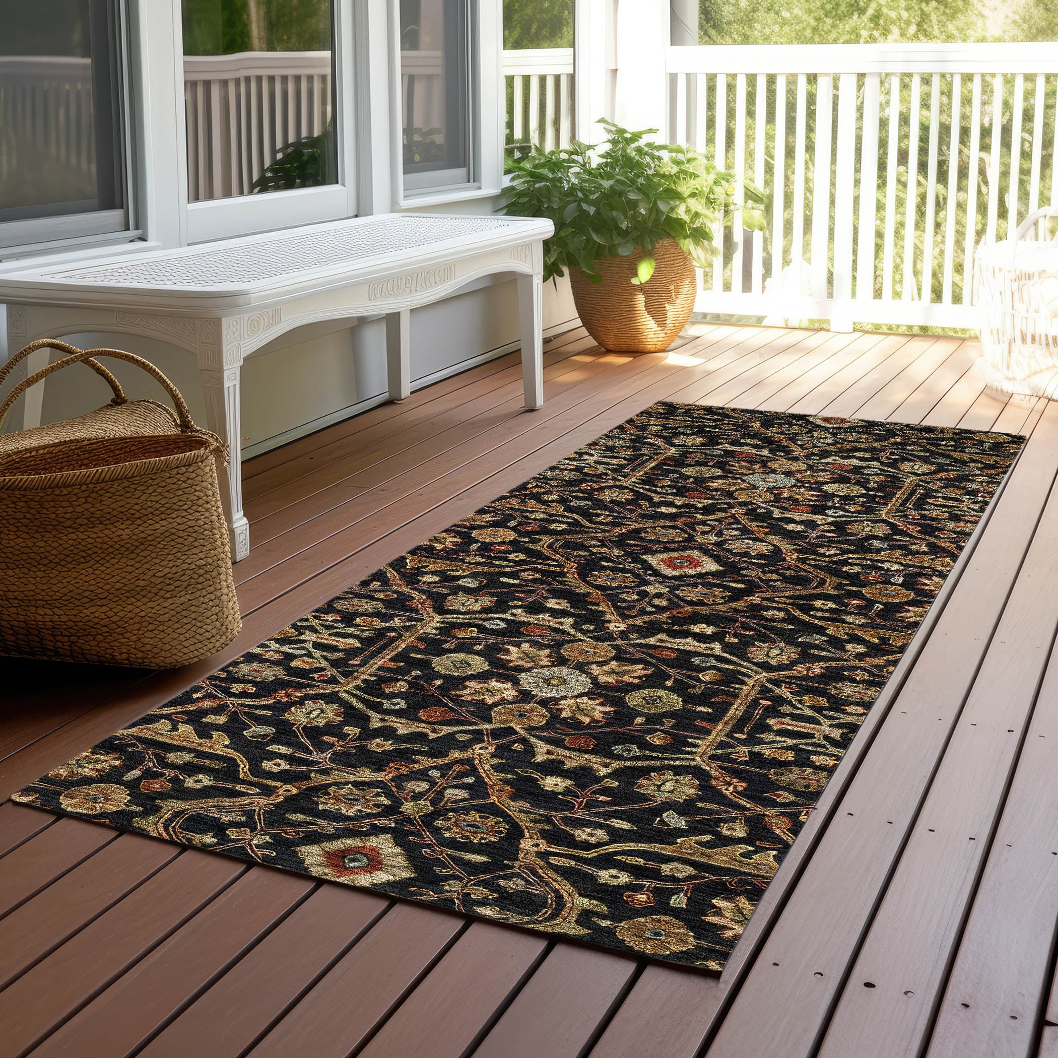 Machine Washable Indoor/ Outdoor Traditional Persian Chantille Rug