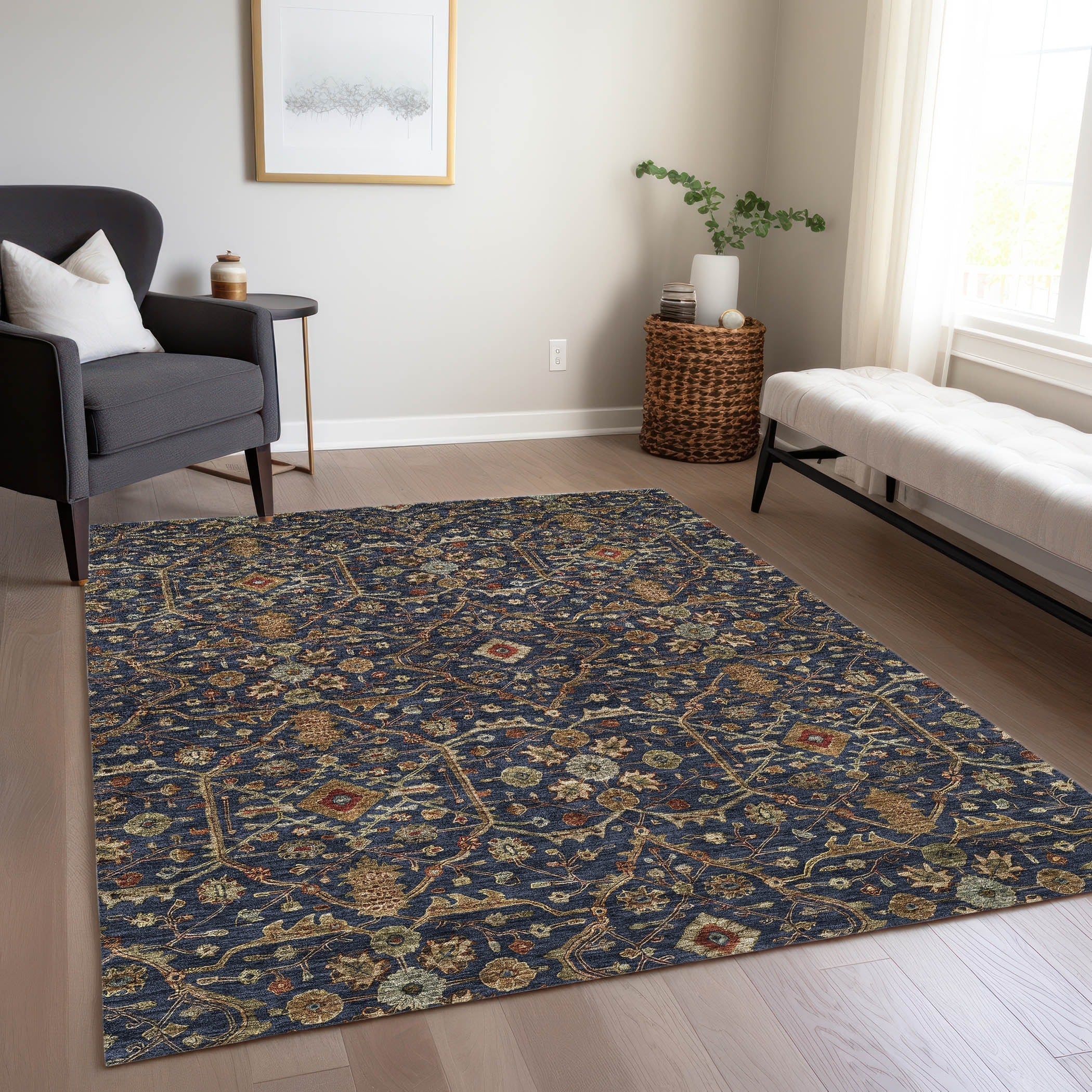 Machine Washable Indoor/ Outdoor Traditional Persian Chantille Rug