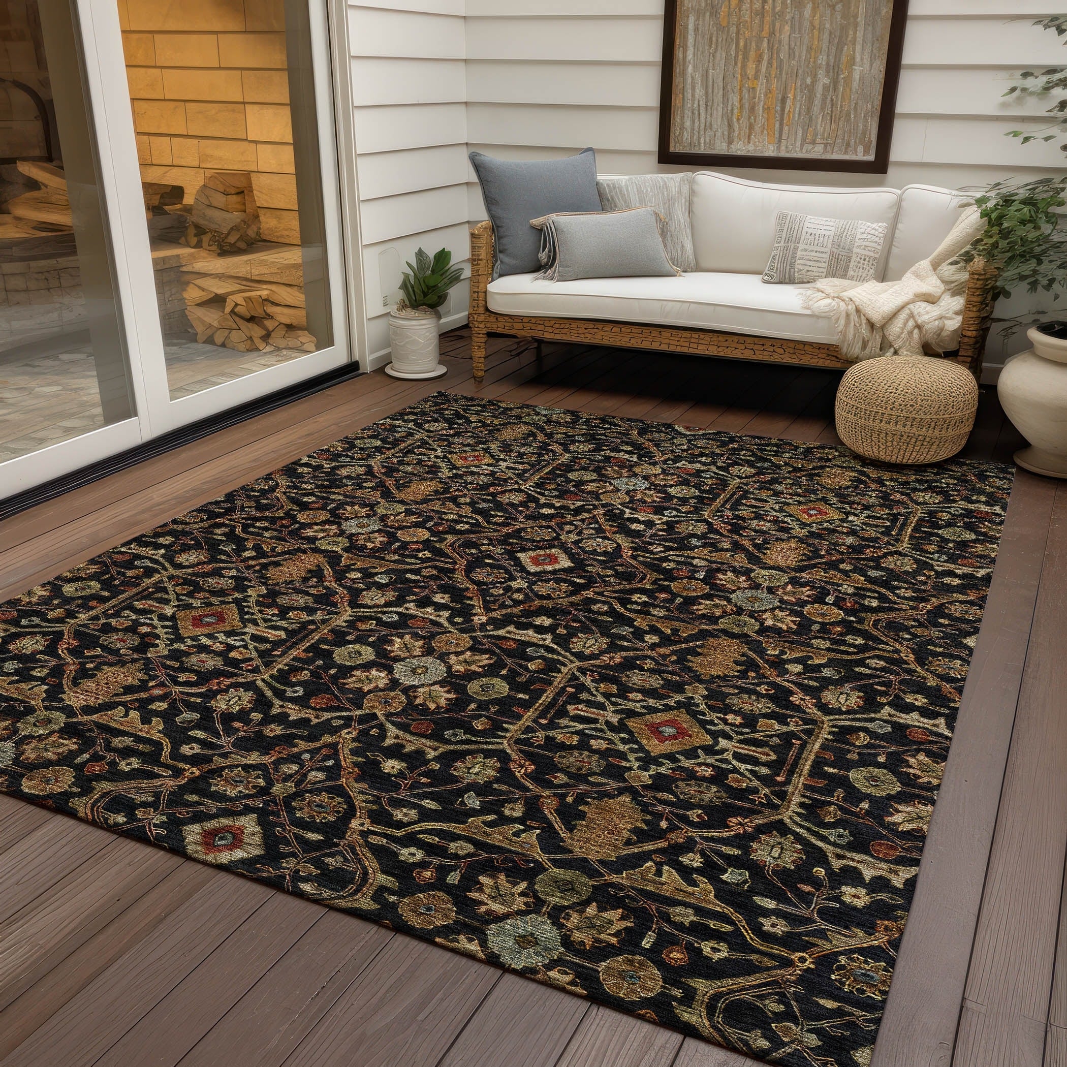 Machine Washable Indoor/ Outdoor Traditional Persian Chantille Rug
