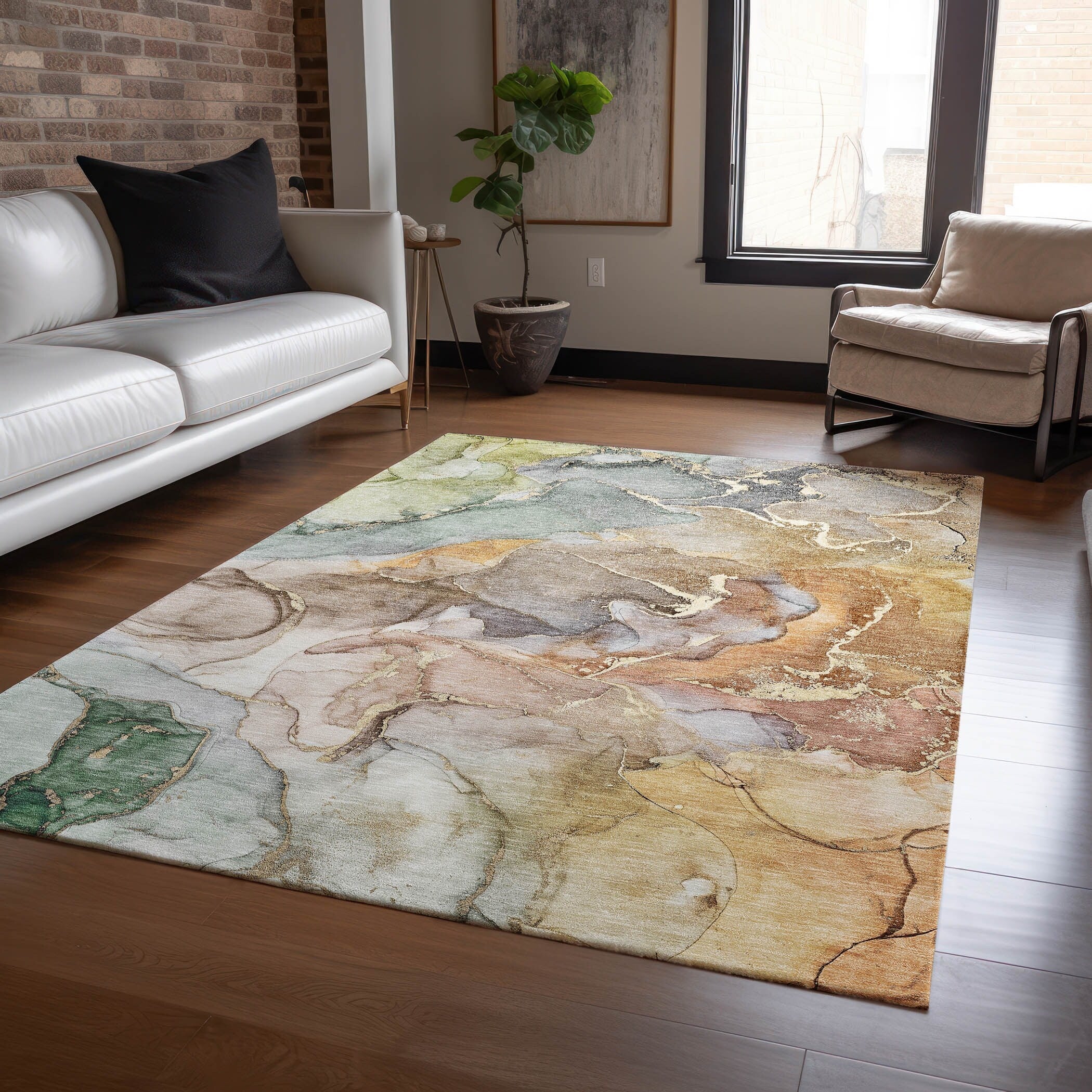 Machine Washable Indoor/ Outdoor Chantille Watercolor Rug