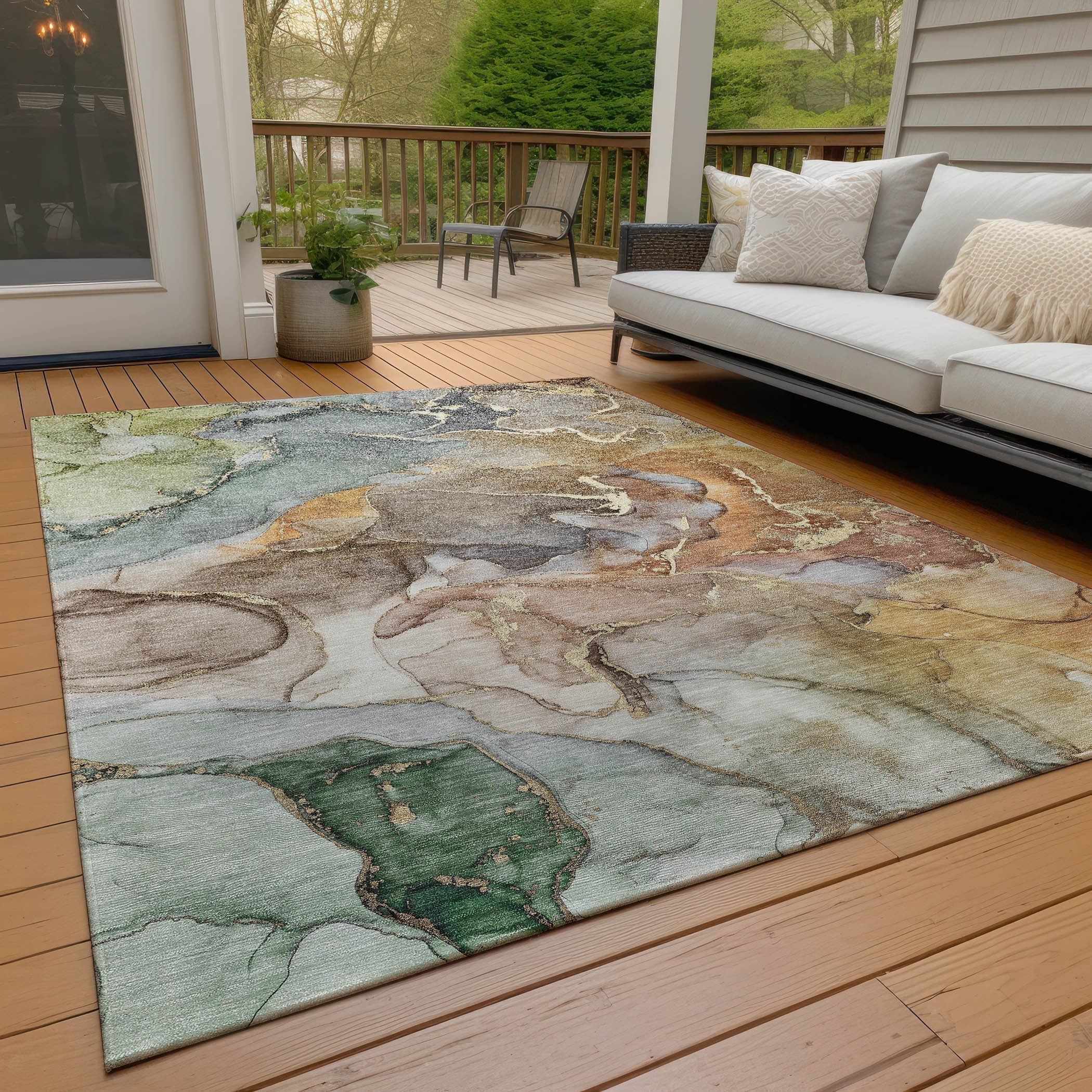 Machine Washable Indoor/ Outdoor Chantille Watercolor Rug