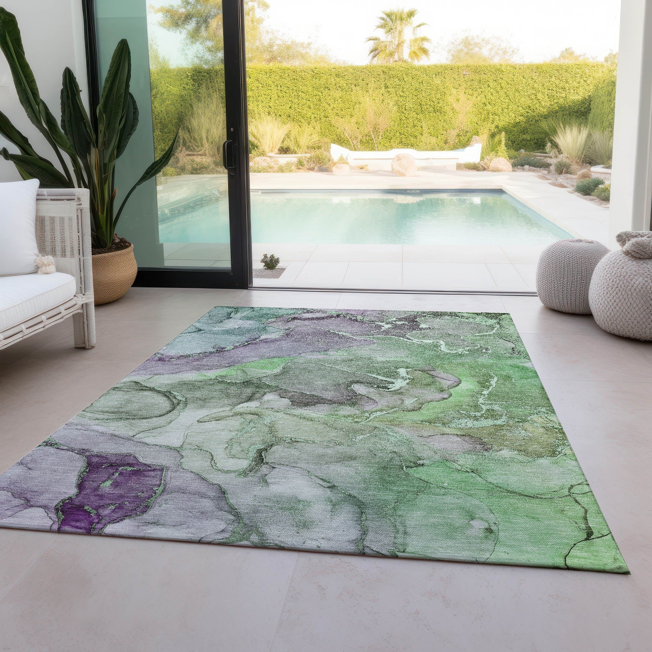 Machine Washable Indoor/ Outdoor Chantille Watercolor Rug