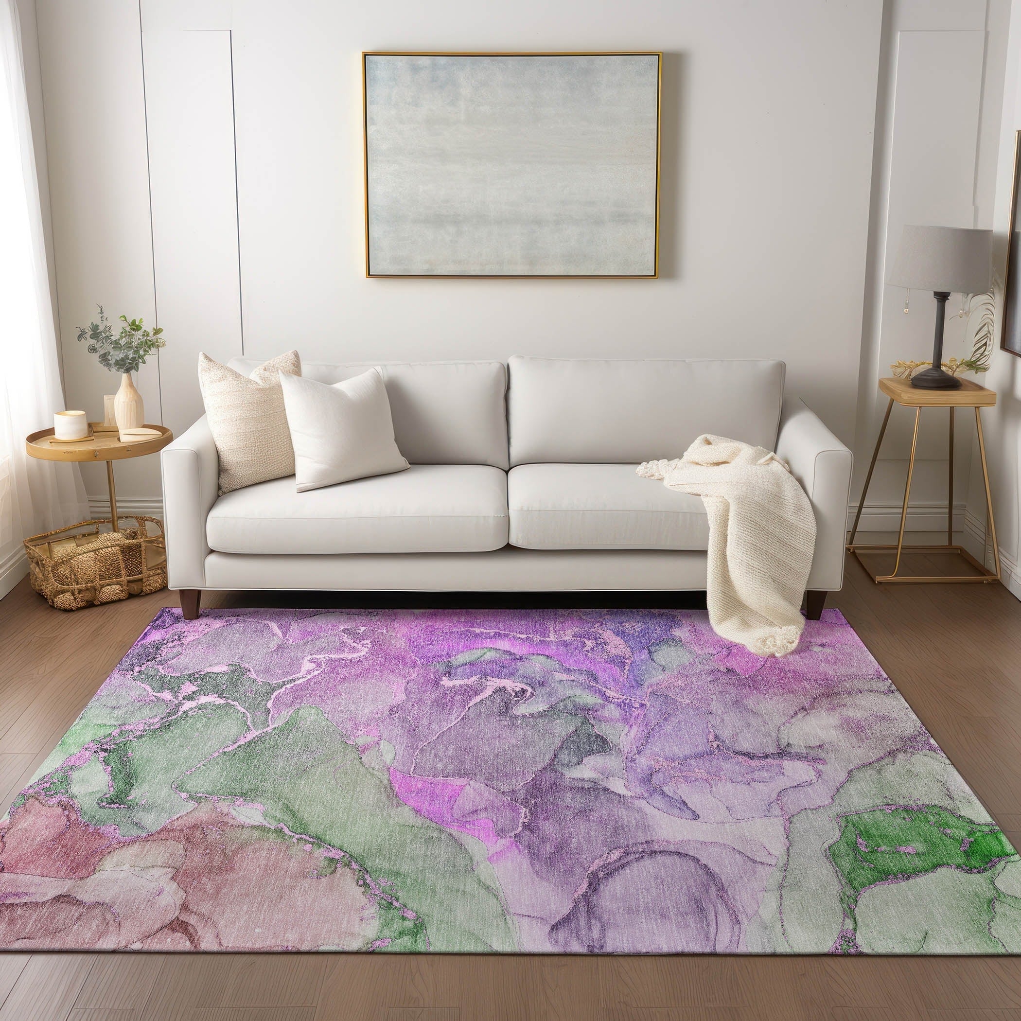 Machine Washable Indoor/ Outdoor Chantille Watercolor Rug