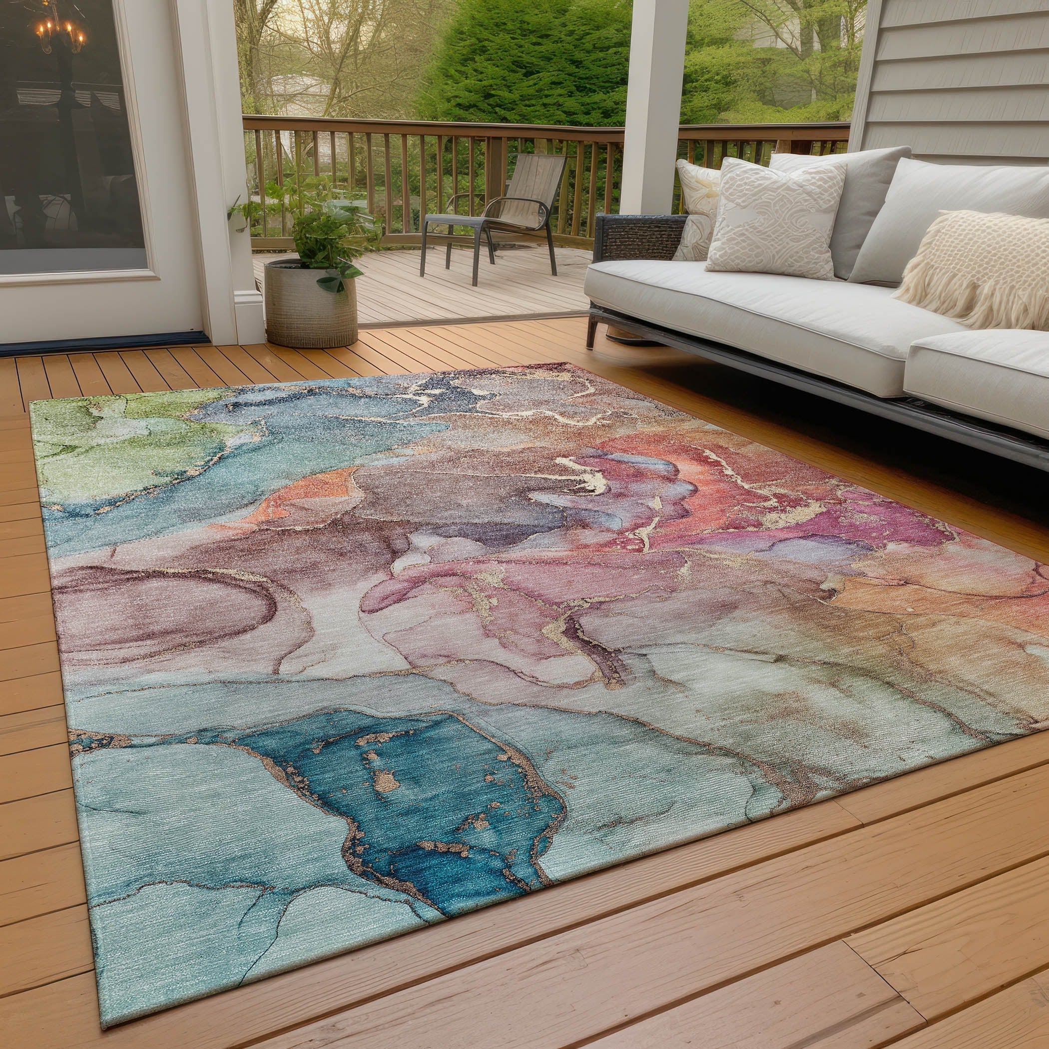 Machine Washable Indoor/ Outdoor Chantille Watercolor Rug