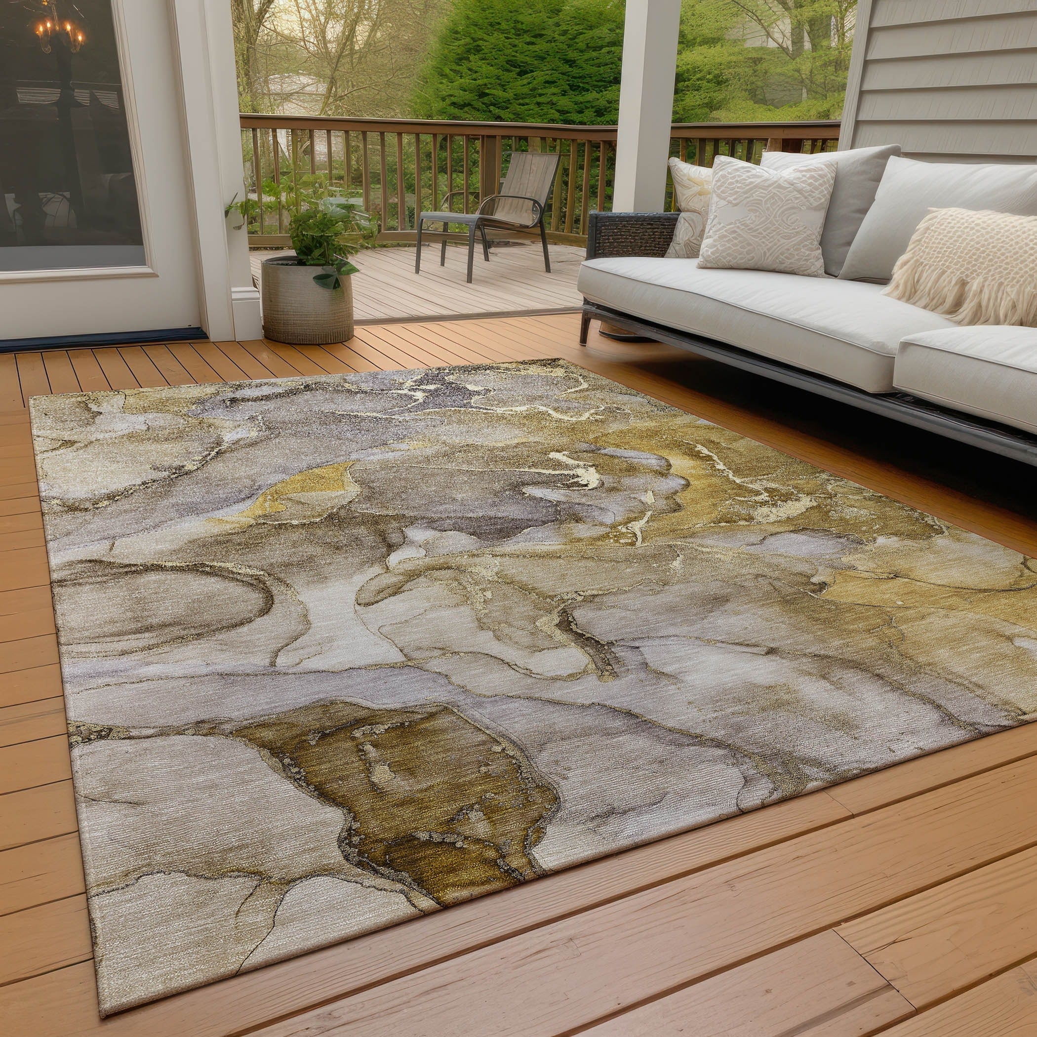 Machine Washable Indoor/ Outdoor Chantille Watercolor Rug