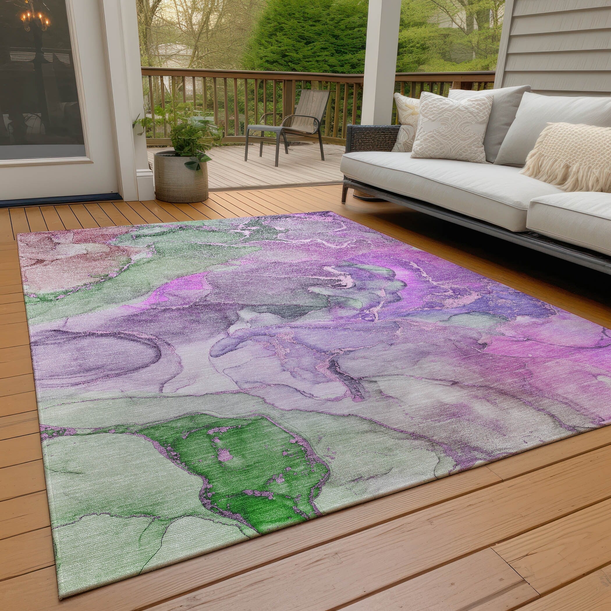 Machine Washable Indoor/ Outdoor Chantille Watercolor Rug