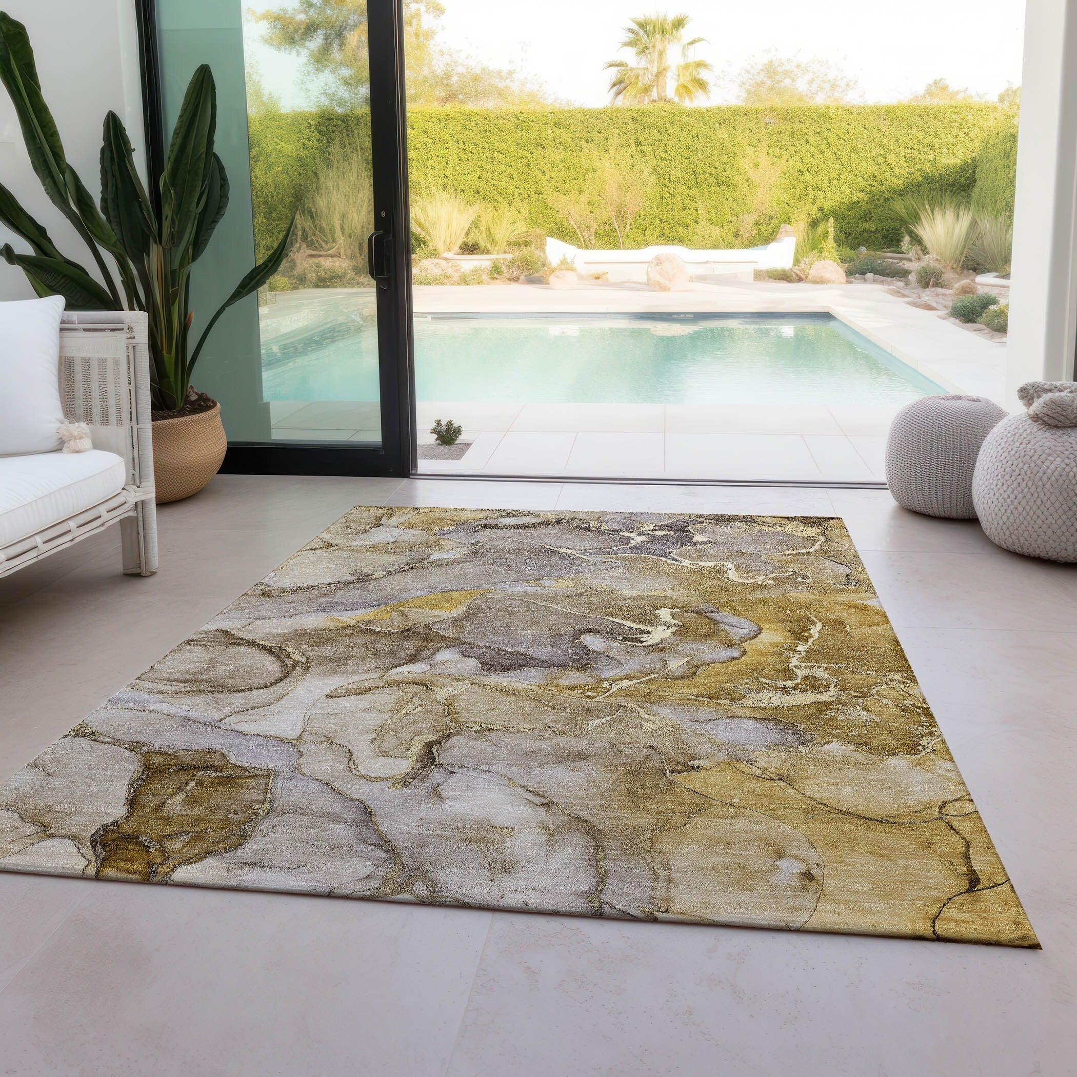Machine Washable Indoor/ Outdoor Chantille Watercolor Rug