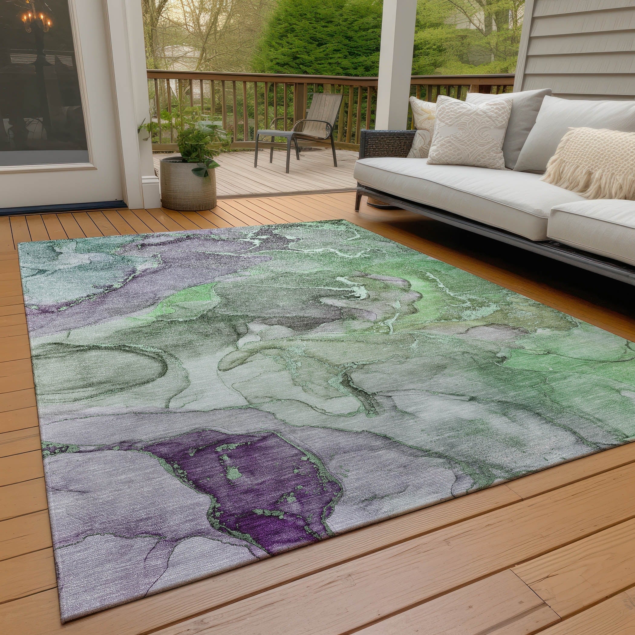 Machine Washable Indoor/ Outdoor Chantille Watercolor Rug