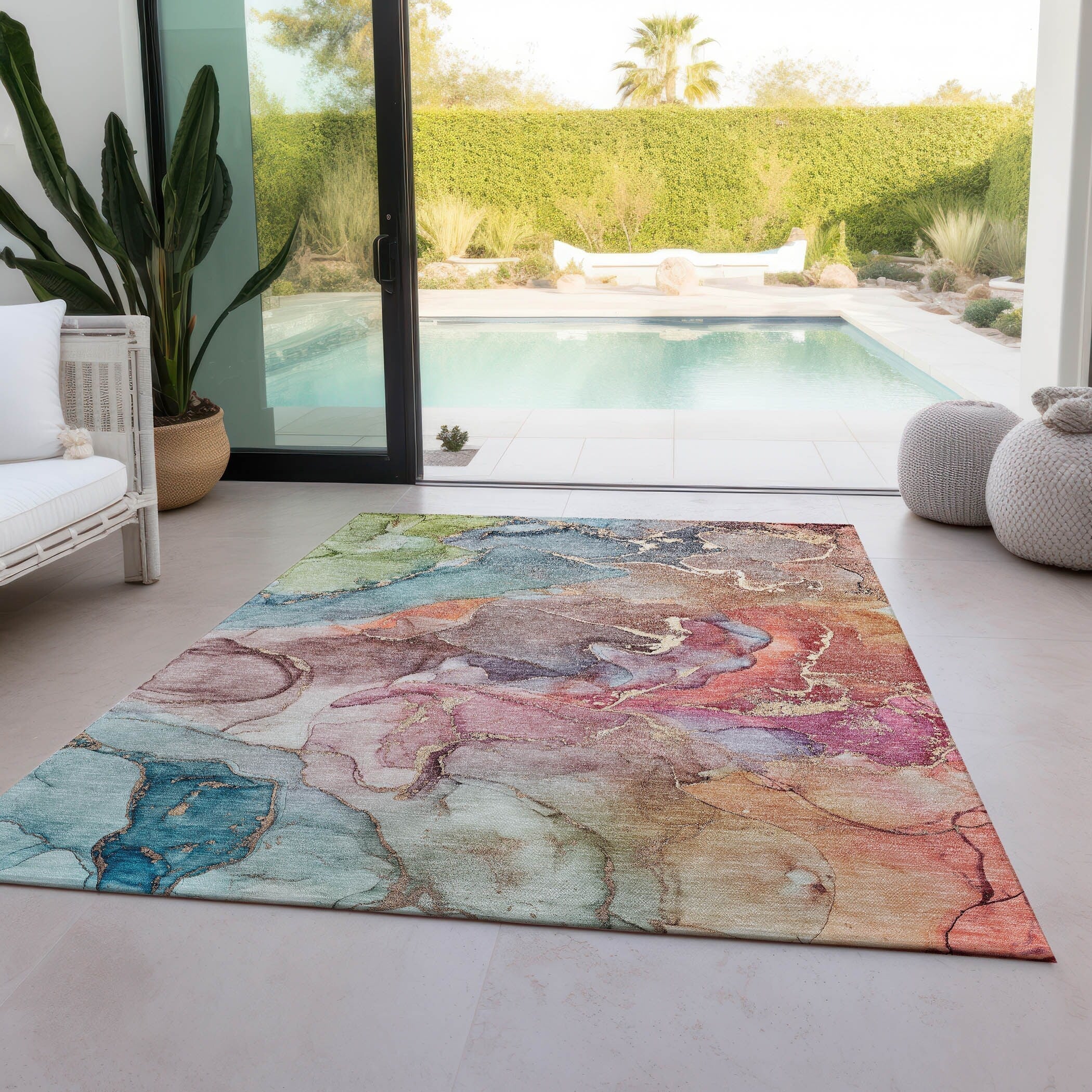 Machine Washable Indoor/ Outdoor Chantille Watercolor Rug