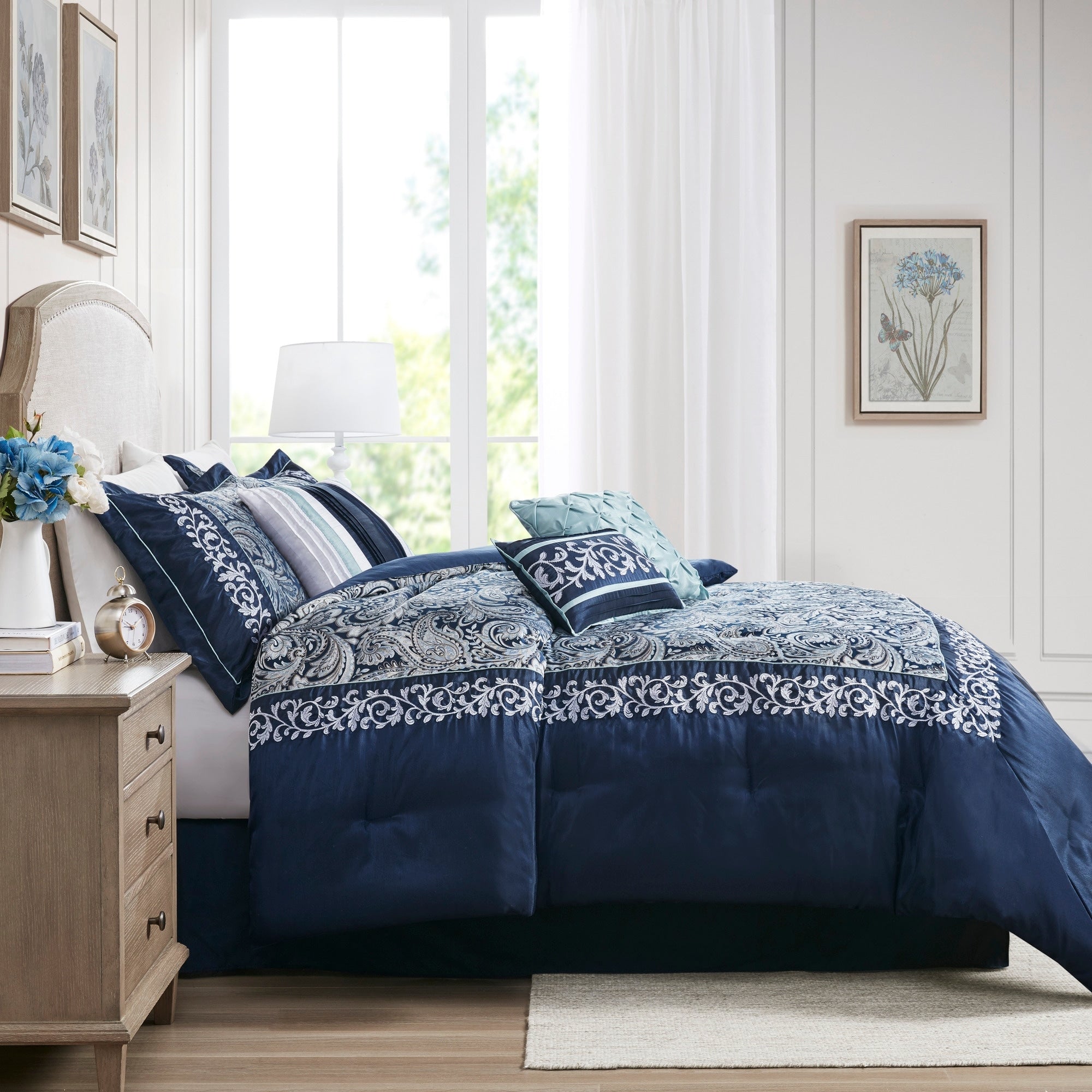 Madison Park Elaine Navy 7 Piece Jacquard Comforter Set