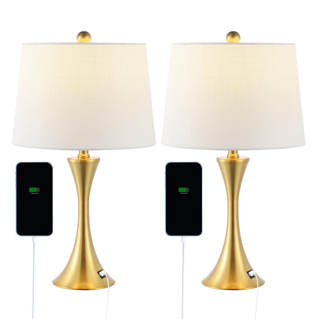 Lampe de table LED Makena 22,75 cm en fer moderne et glamour avec port de chargement USB (lot de 2) par JONATHAN Y
