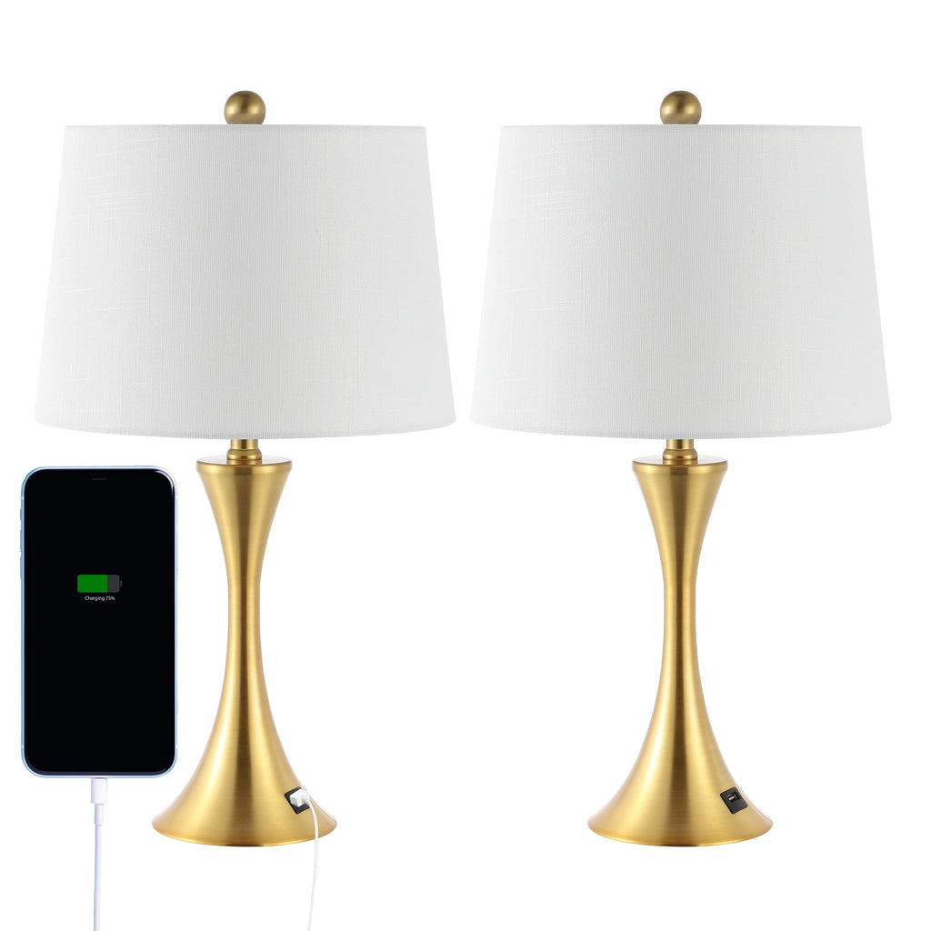Lampe de table LED Makena 22,75 cm en fer moderne et glamour avec port de chargement USB (lot de 2) par JONATHAN Y