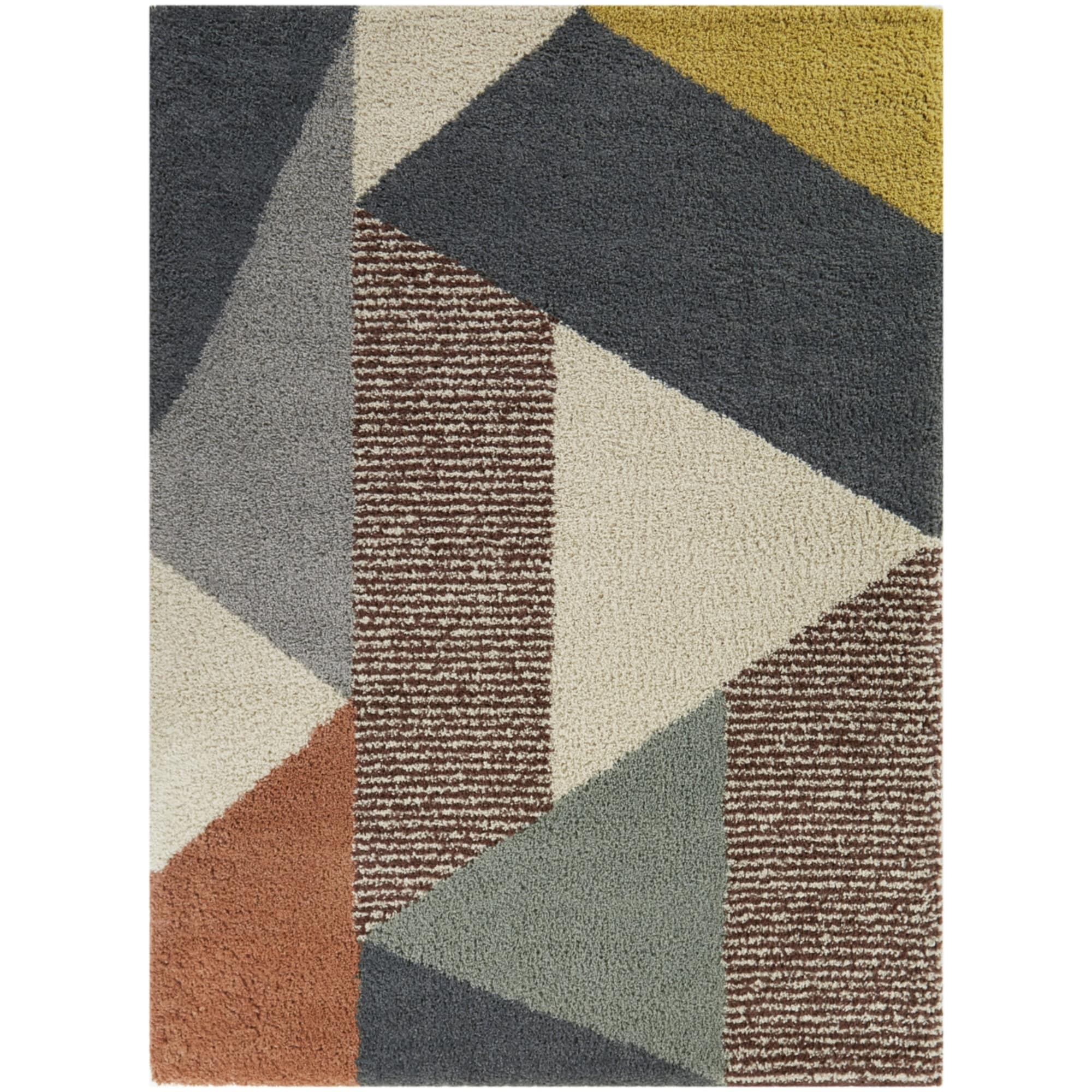 Tapis à poils longs Merrill style moderne du milieu du siècle, color block
