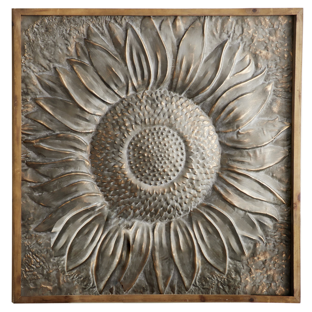 Décoration murale en métal motif tournesol floral avec détails en relief - Gris - Roche River Decor