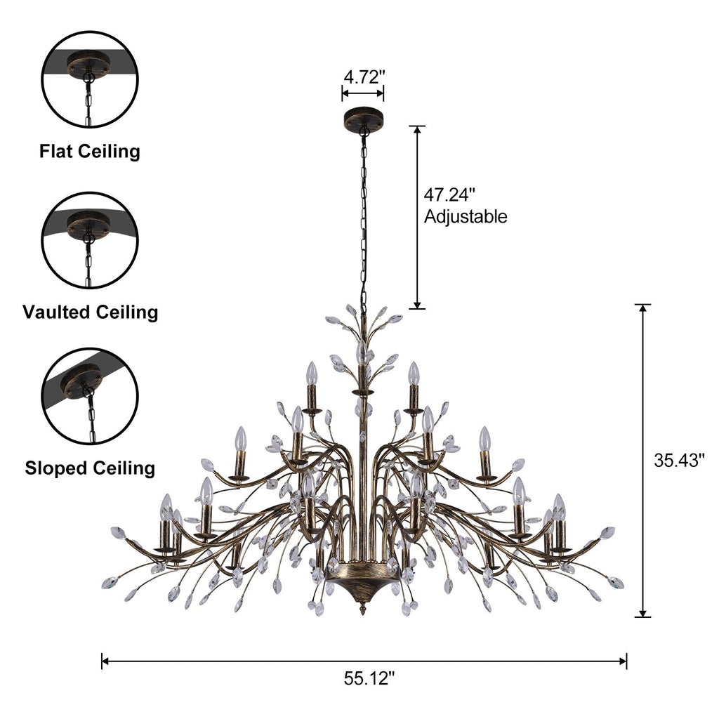 Lustre en cristal style bougie style rétro avec branches d'arbres