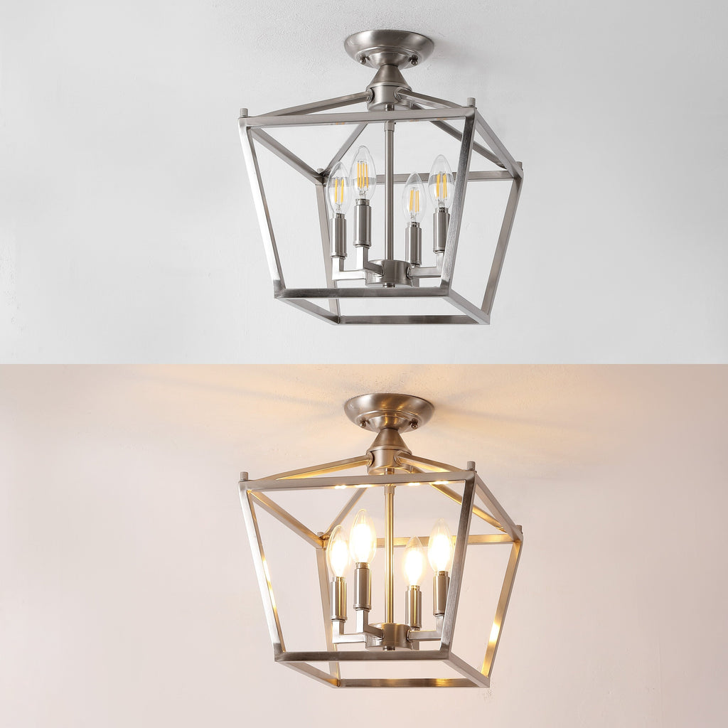 Milton Mini Lantern 4-Light Iron Modern Farmhouse LED Flush Mount, by JONATHAN Y