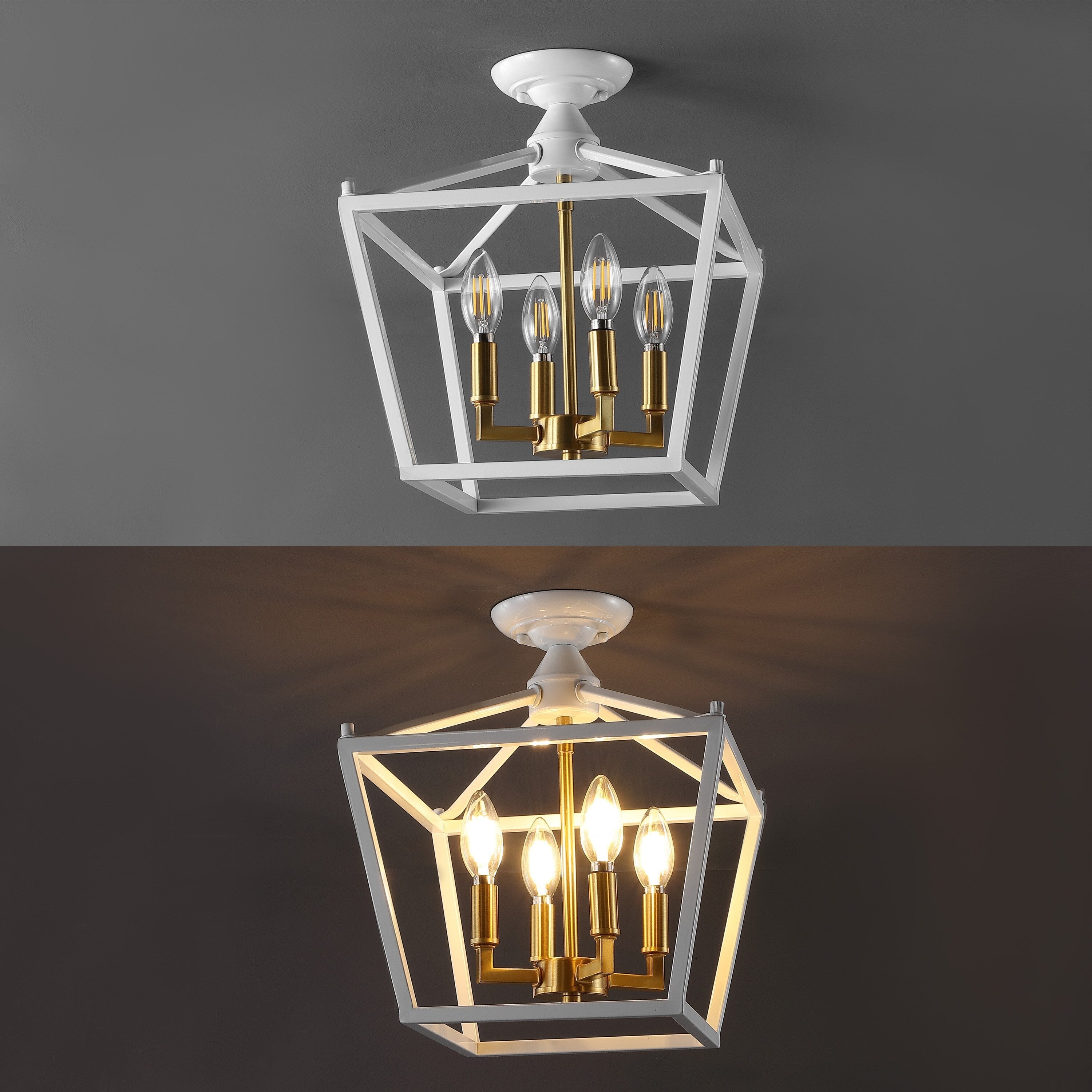 Milton Mini Lantern 4-Light Iron Modern Farmhouse LED Flush Mount, by JONATHAN Y