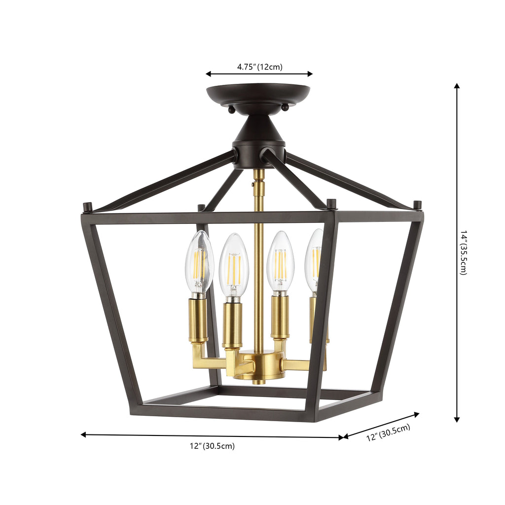 Milton Mini Lantern 4-Light Iron Modern Farmhouse LED Flush Mount, by JONATHAN Y