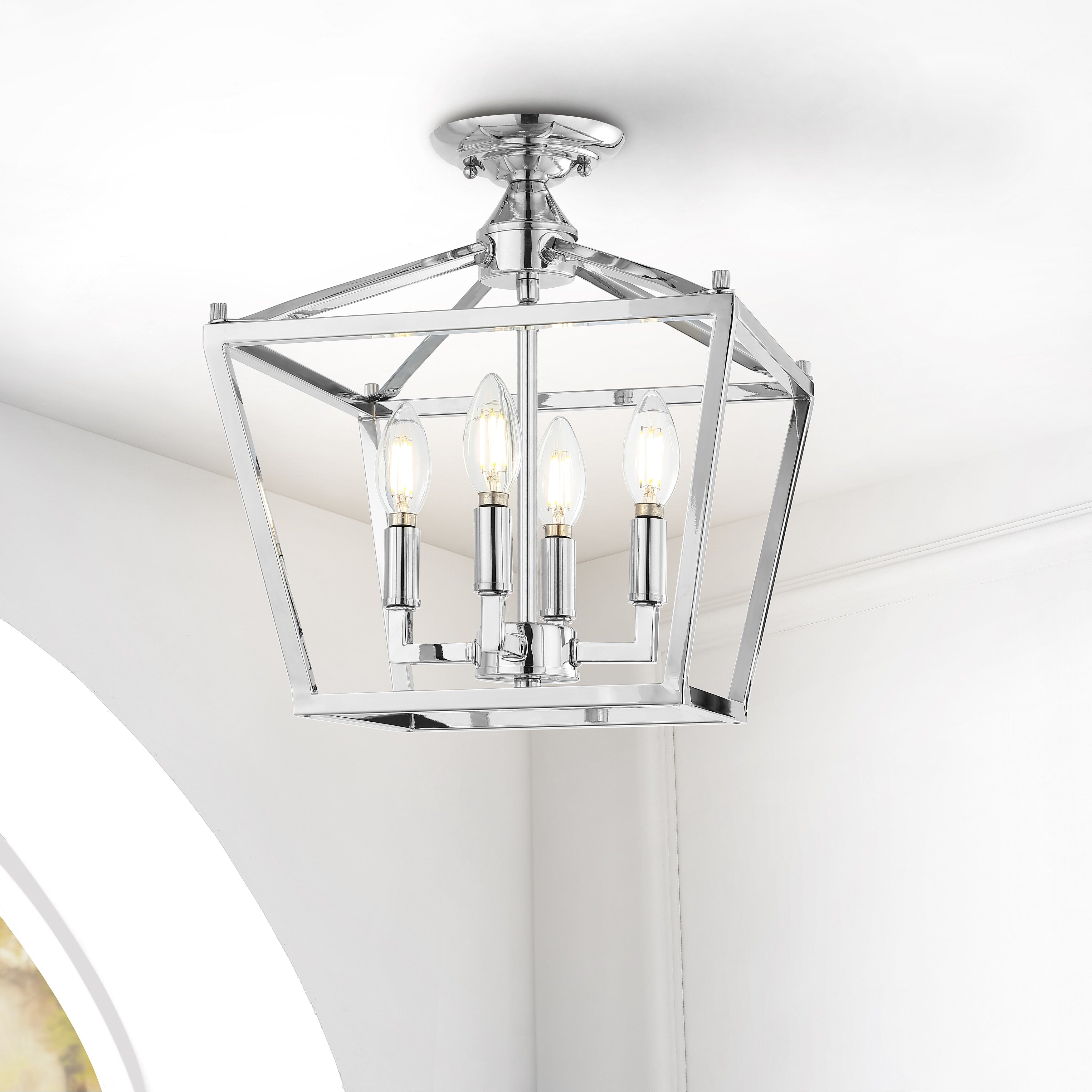 Milton Mini Lantern 4-Light Iron Modern Farmhouse LED Flush Mount, by JONATHAN Y