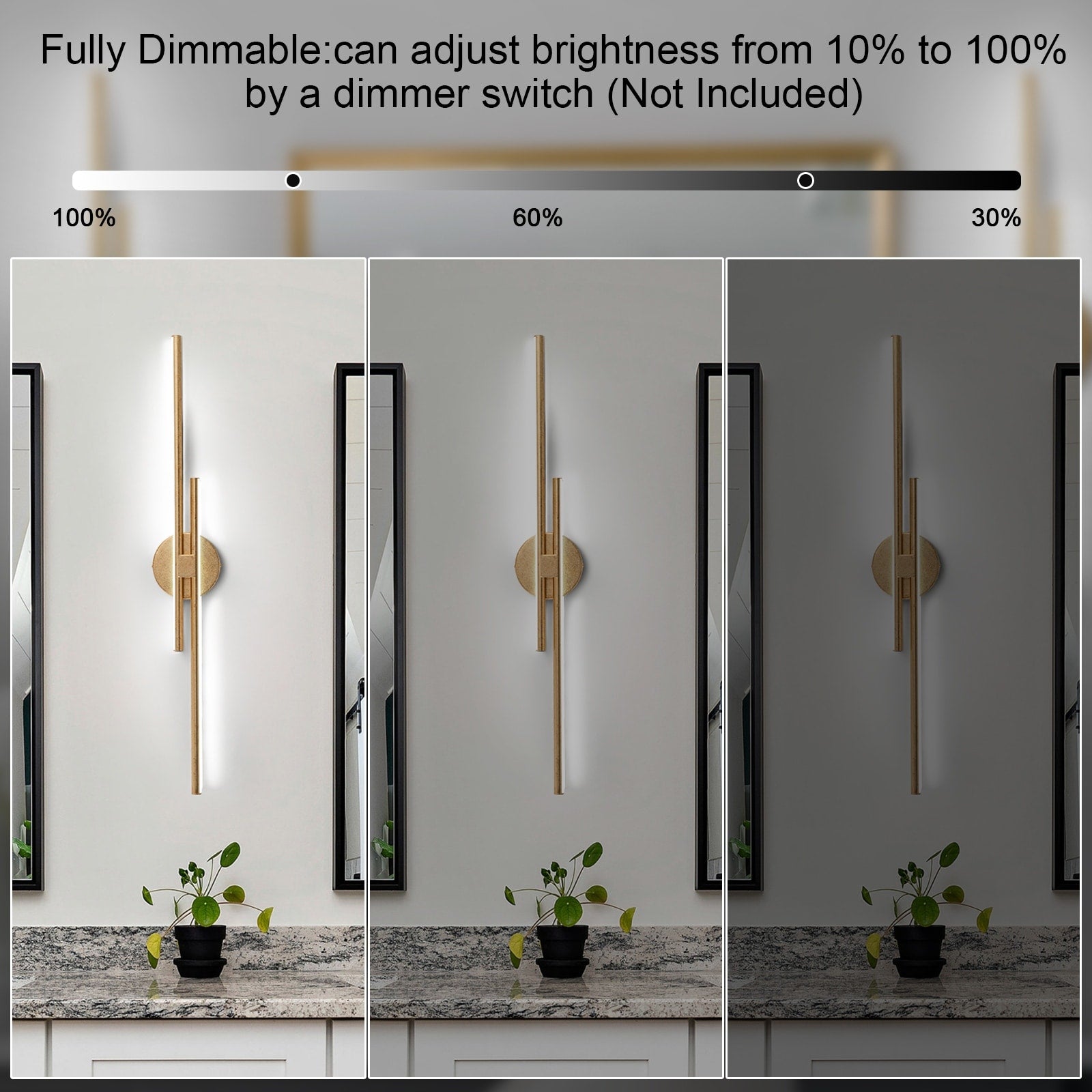 Minimalist 2-Light Dimmable LED Vanity Light Linear Metal Wall Sconce