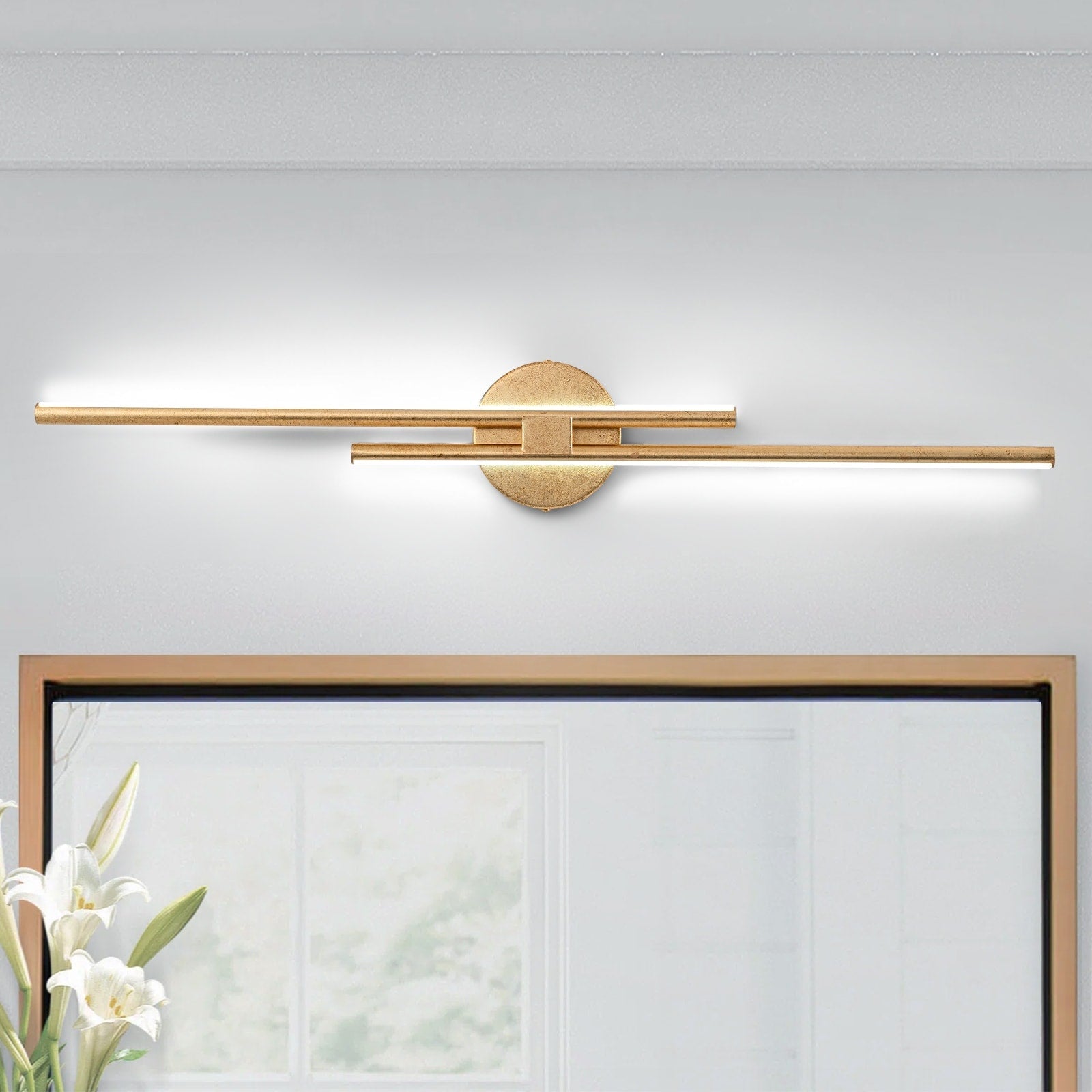 Minimalist 2-Light Dimmable LED Vanity Light Linear Metal Wall Sconce