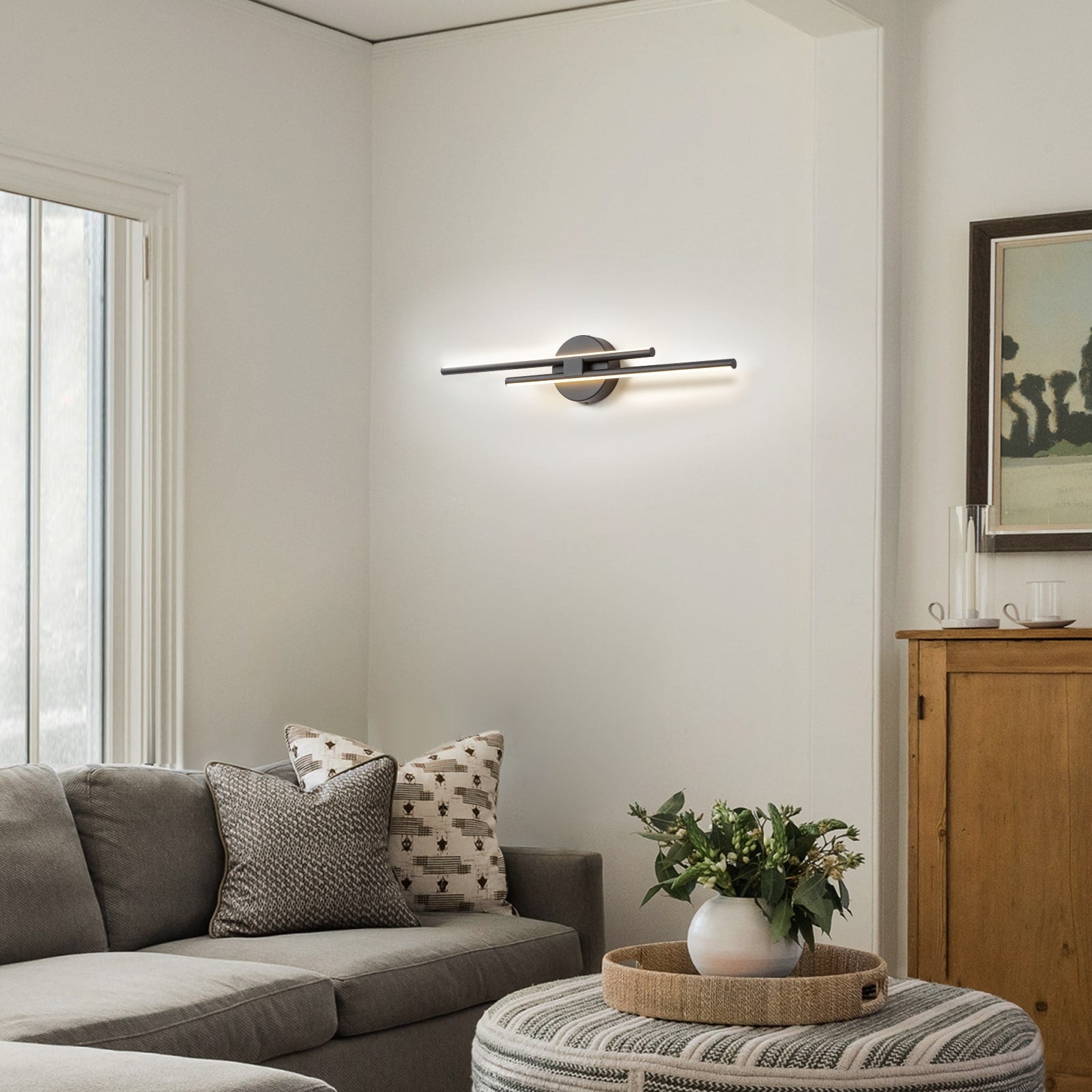 Minimalist 2-Light Dimmable LED Vanity Light Linear Metal Wall Sconce