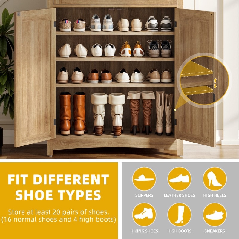 Meuble de rangement à chaussures Moasis à 5 niveaux pour 20 paires de chaussures avec portes doubles pour l'entrée