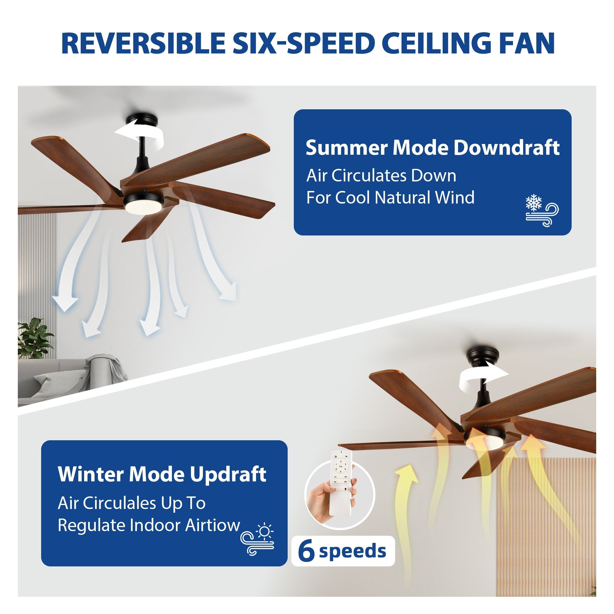 Moasis 52 Modern Remote Control Ceiling Fan with Lights and 5 Solid Wood Blades