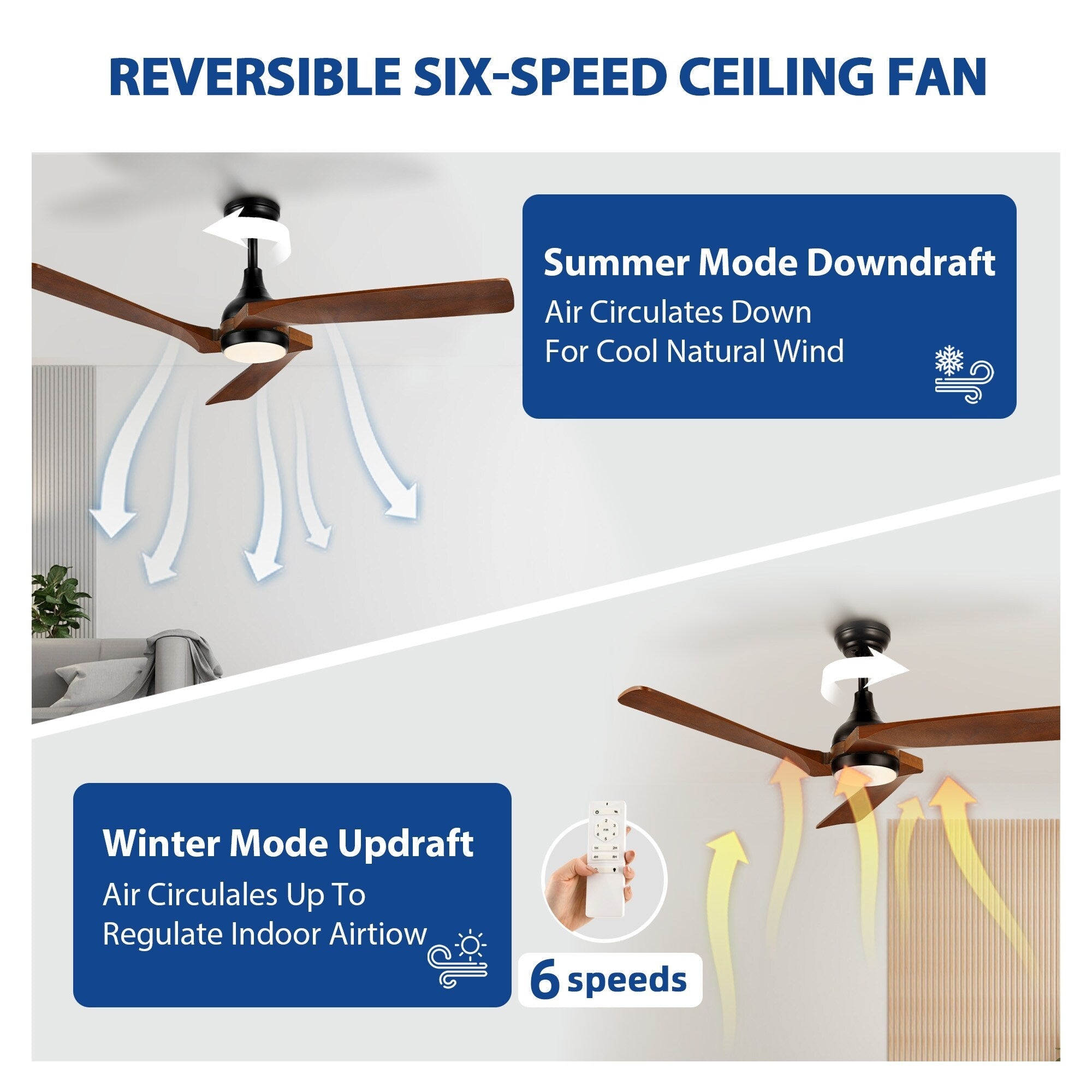 Moasis 52 Modern Remote Control Ceiling Fan with Lights and 5 Solid Wood Blades