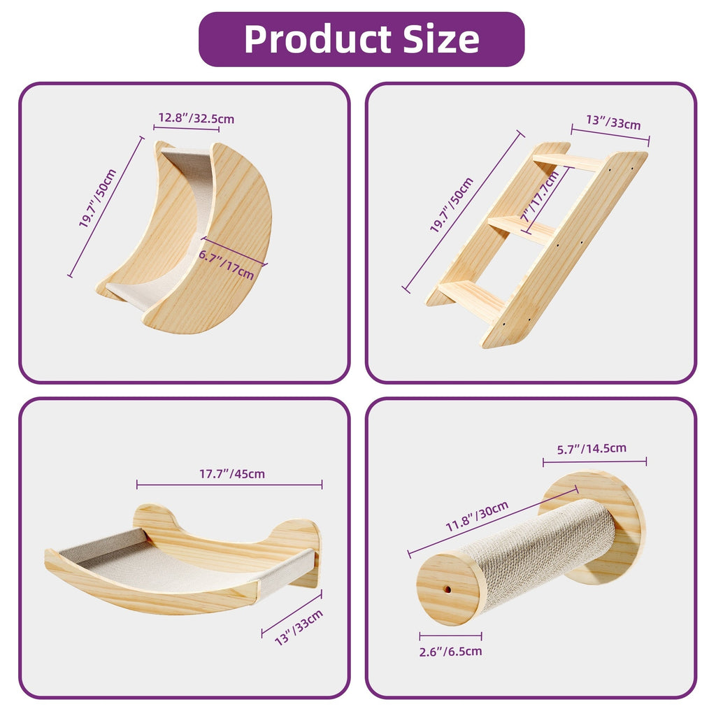 Ensemble d'étagères murales pour chat Moasis, ensemble d'escalade en bois pour chat