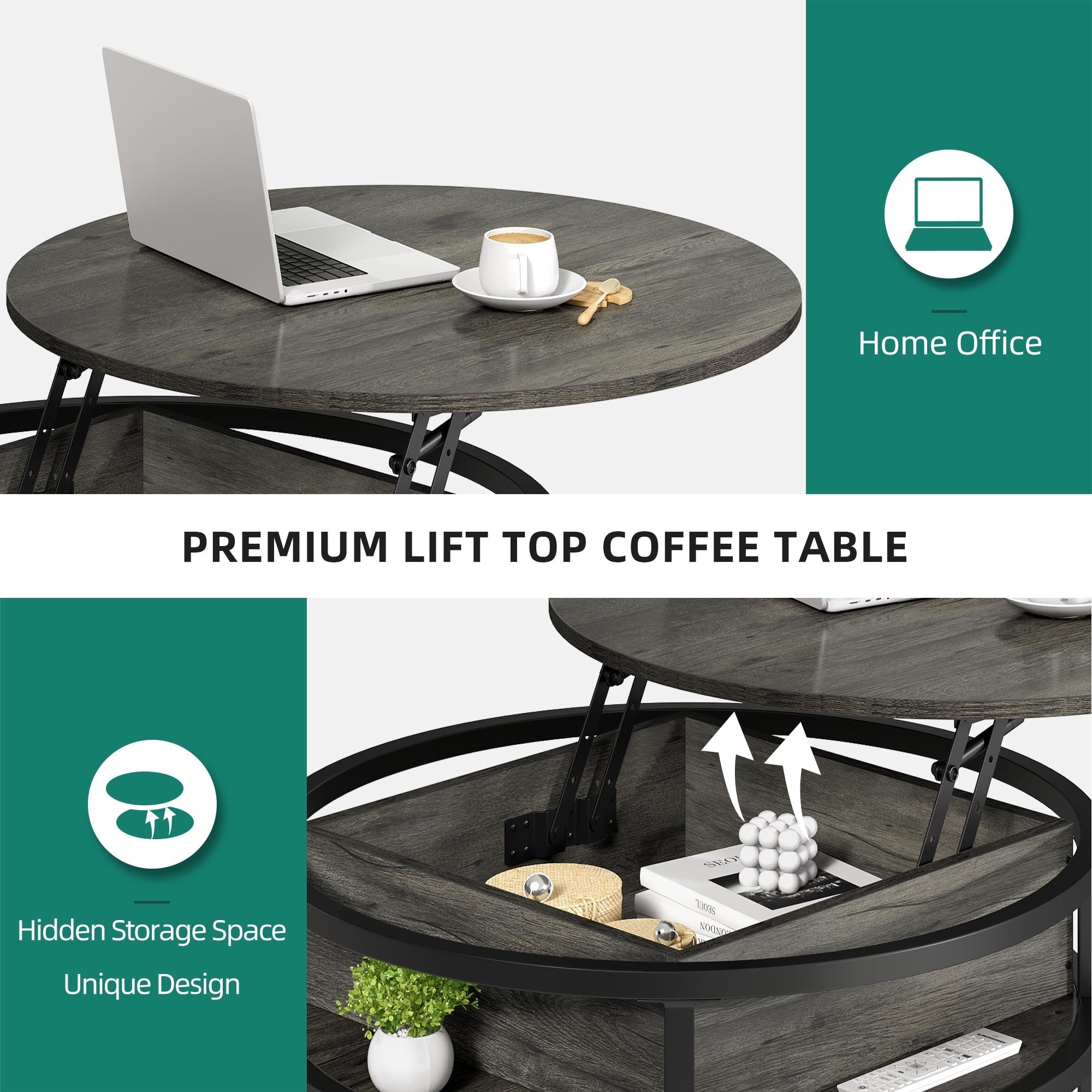 Moasis Round Lift Top Coffee Table with Hidden Storage