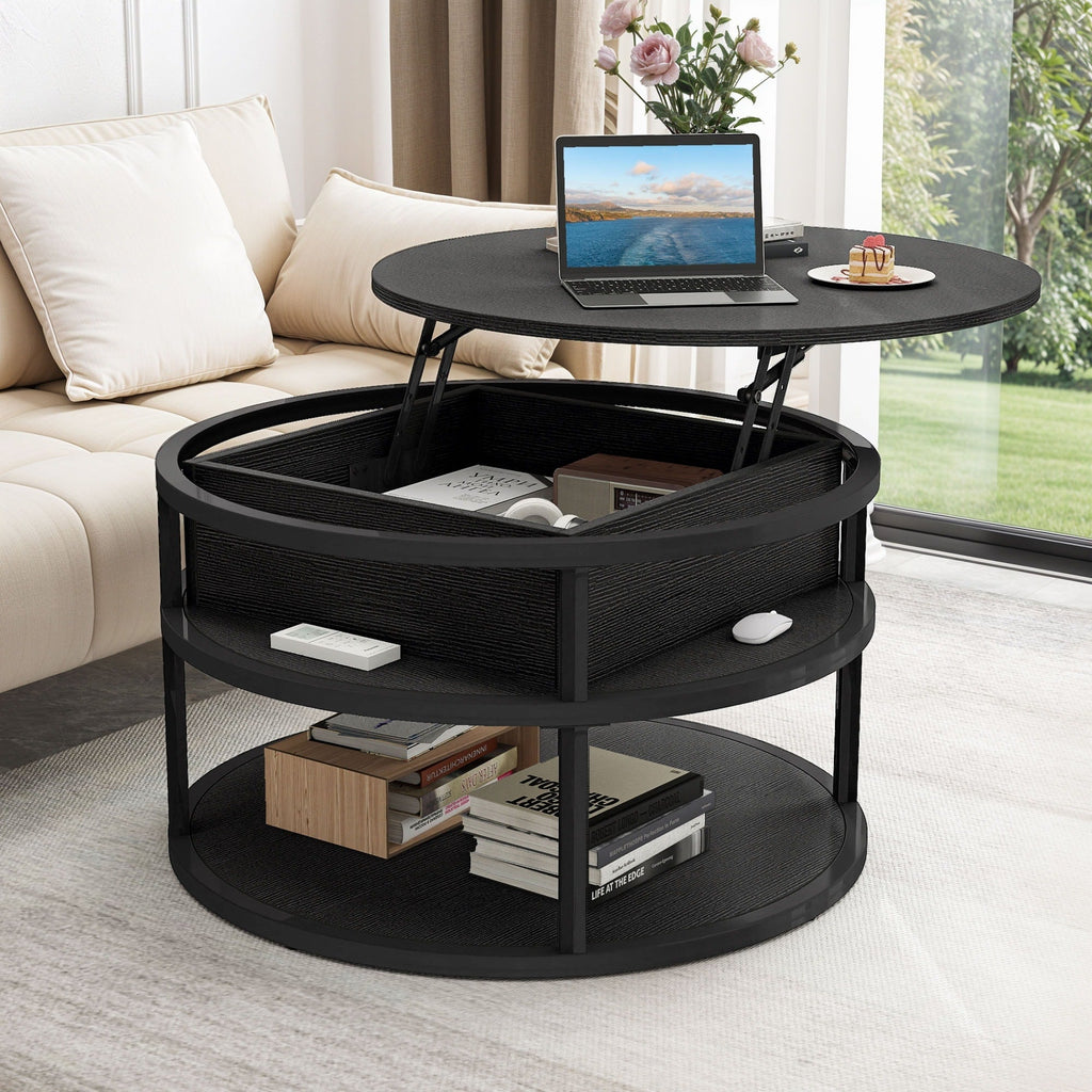 Moasis Round Lift Top Coffee Table with Hidden Storage
