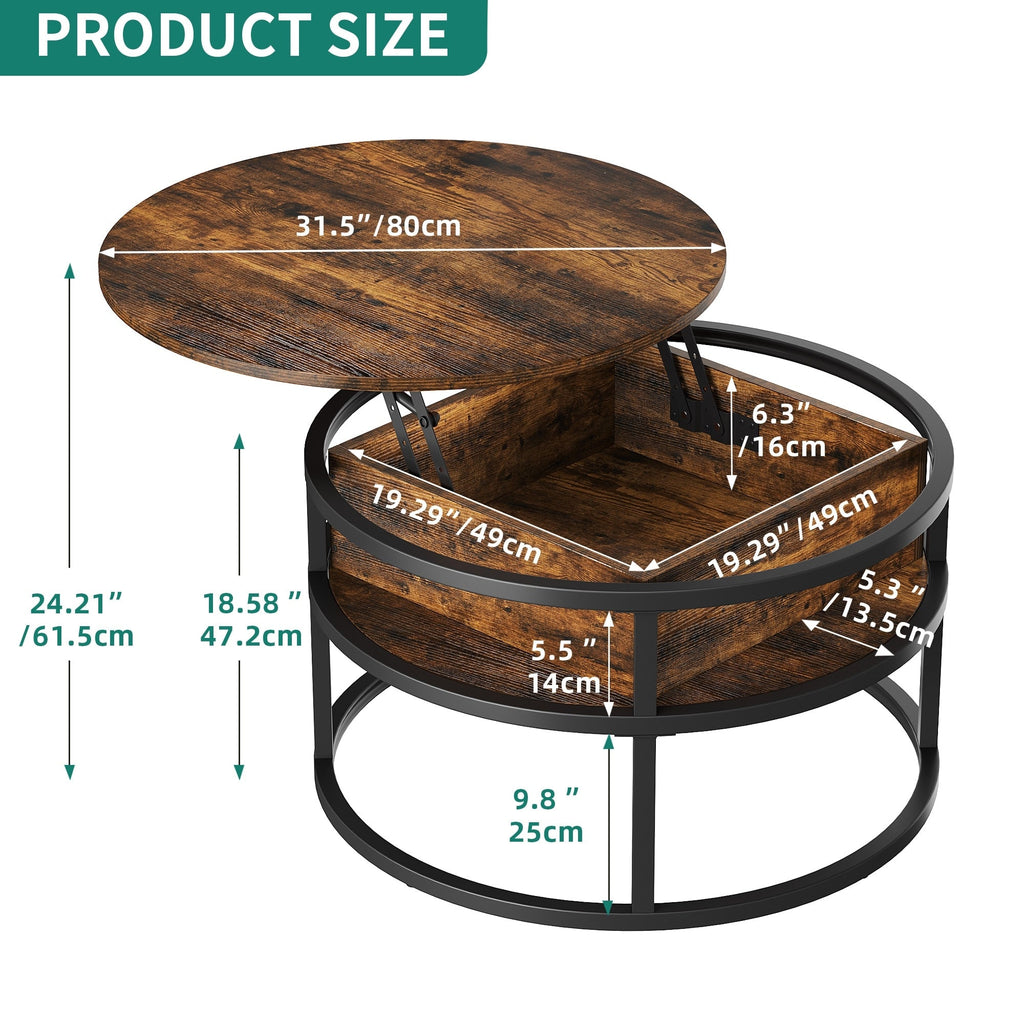 Moasis Round Lift Top Coffee Table with Hidden Storage