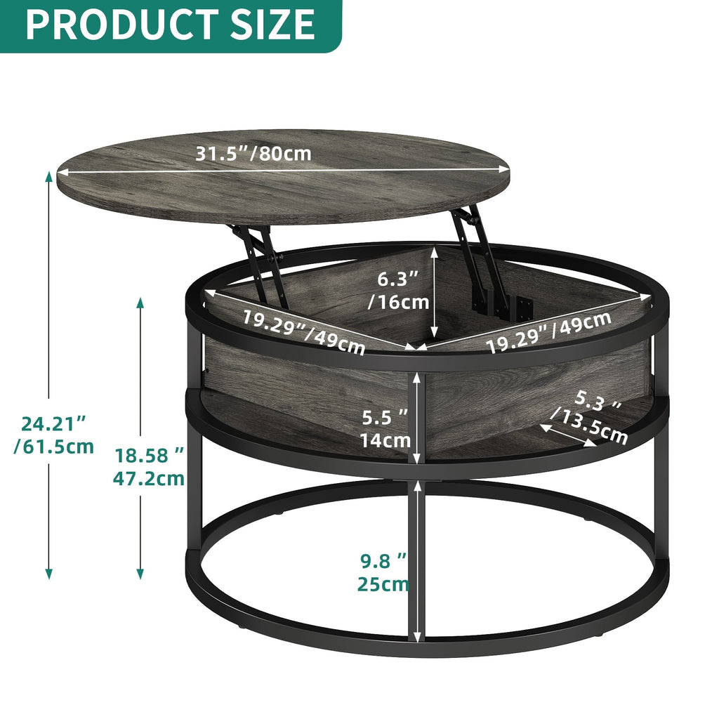 Moasis Round Lift Top Coffee Table with Hidden Storage