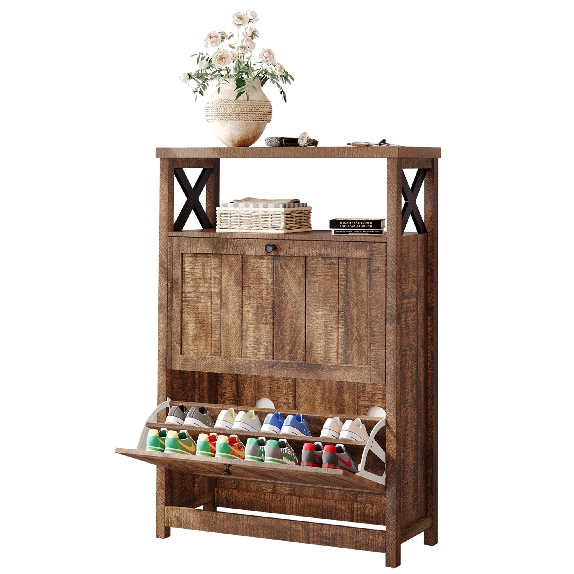 Meuble de rangement à chaussures Moasis avec 2 compartiments pour entrée et couloir