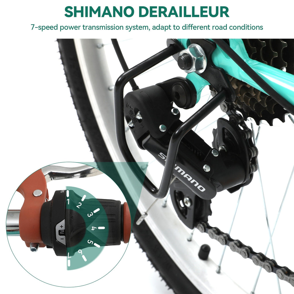 Vélo de croisière Moasis24/26 à 7 vitesses, vélo à cadre réglable, vélo de trajet