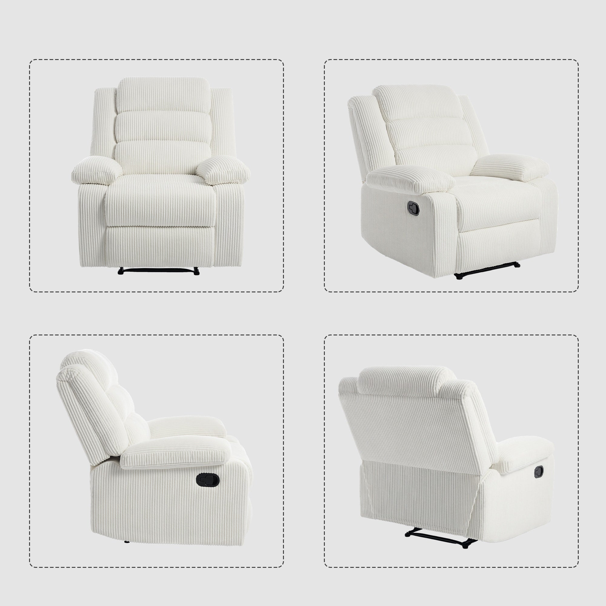 Modern Corduroy Manual Recliner Chair, Lounger Adjustable Recliners with Wide Armrest
