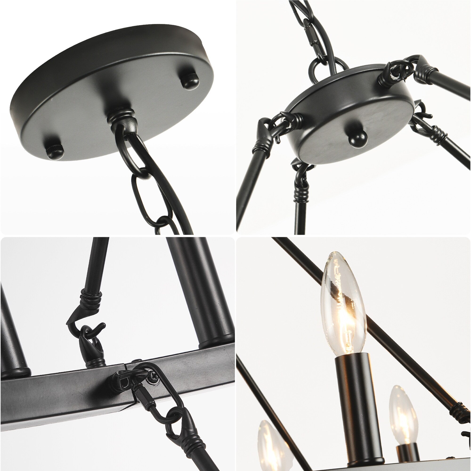 Lustre de ferme moderne à 2 niveaux, lustre rond en forme de roue de chariot, grand plafonnier haut.