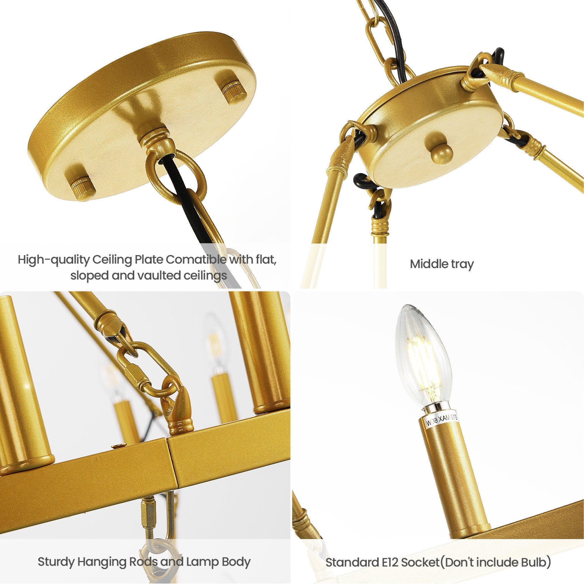 Lustre de ferme moderne à 2 niveaux, lustre rond en forme de roue de chariot, grand plafonnier haut.