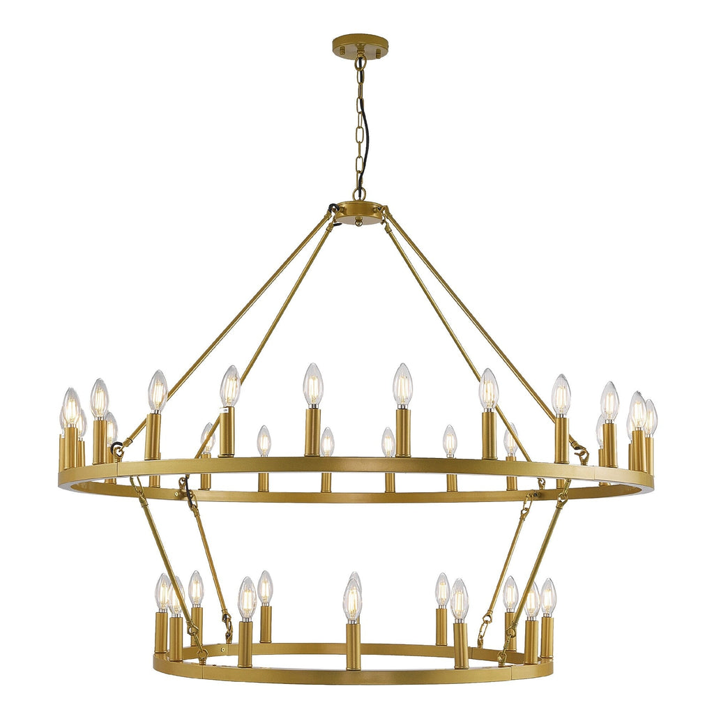 Lustre de ferme moderne à 2 niveaux, lustre rond en forme de roue de chariot, grand plafonnier haut.