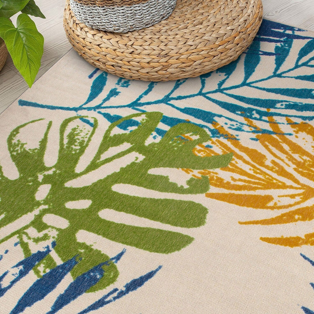Modern Floral Leaves Flatweave Indoor/Outdoor Area Rug