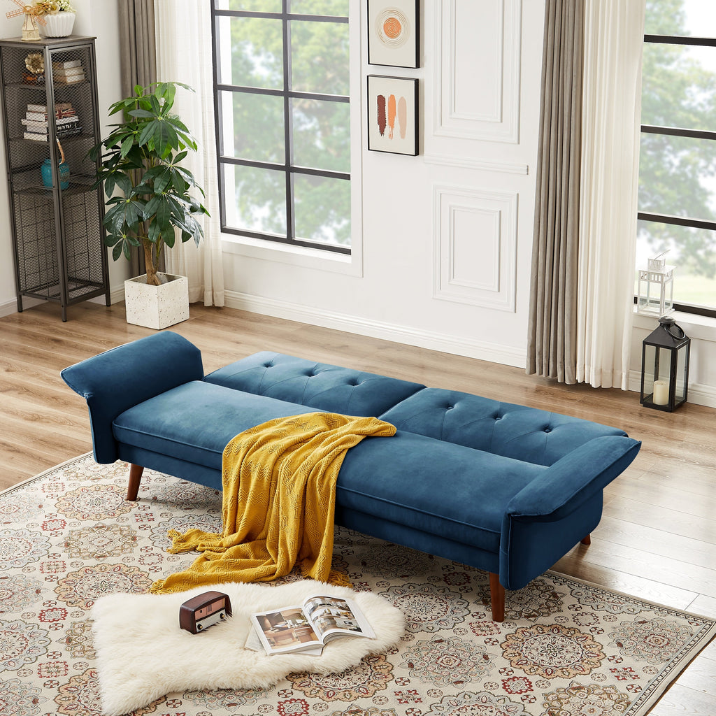 Modern Futon Sofa Bed, Convertible Sleeper Sofa with Tapered Wood Legs, 78.35 W, Small Split Back Sofa for Living Room