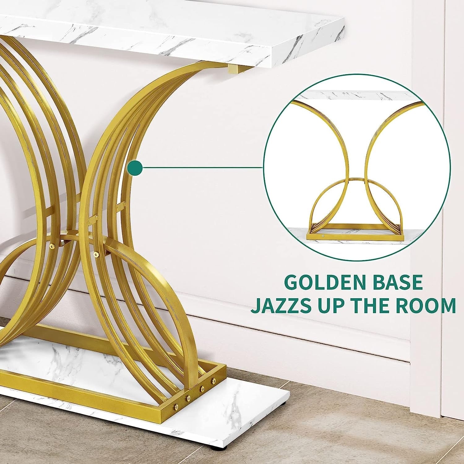 Modern Gold Console Sofa Table with Marbling Top for Entryway Hallway