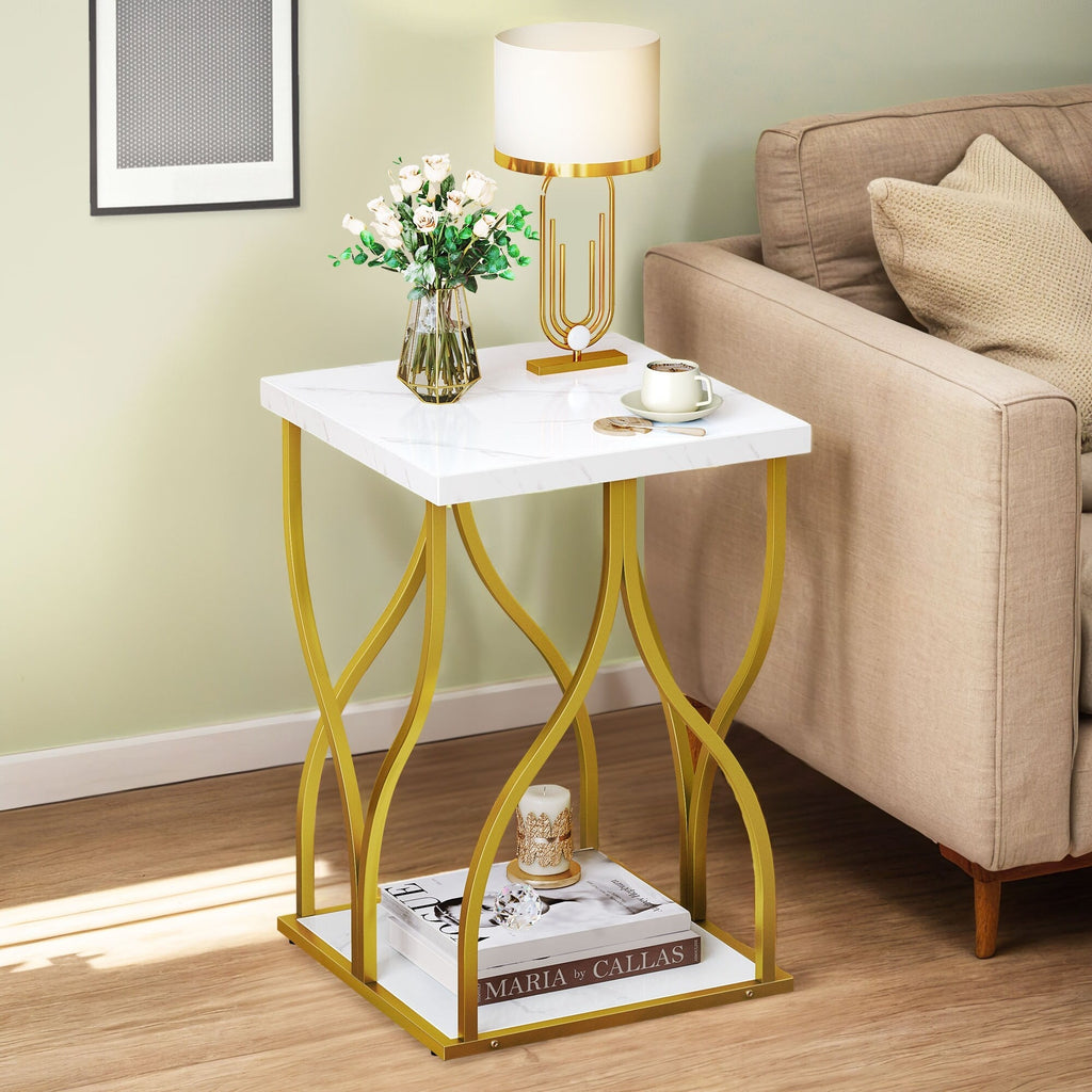 Modern Gold Console Sofa Table with Marbling Top for Entryway Hallway