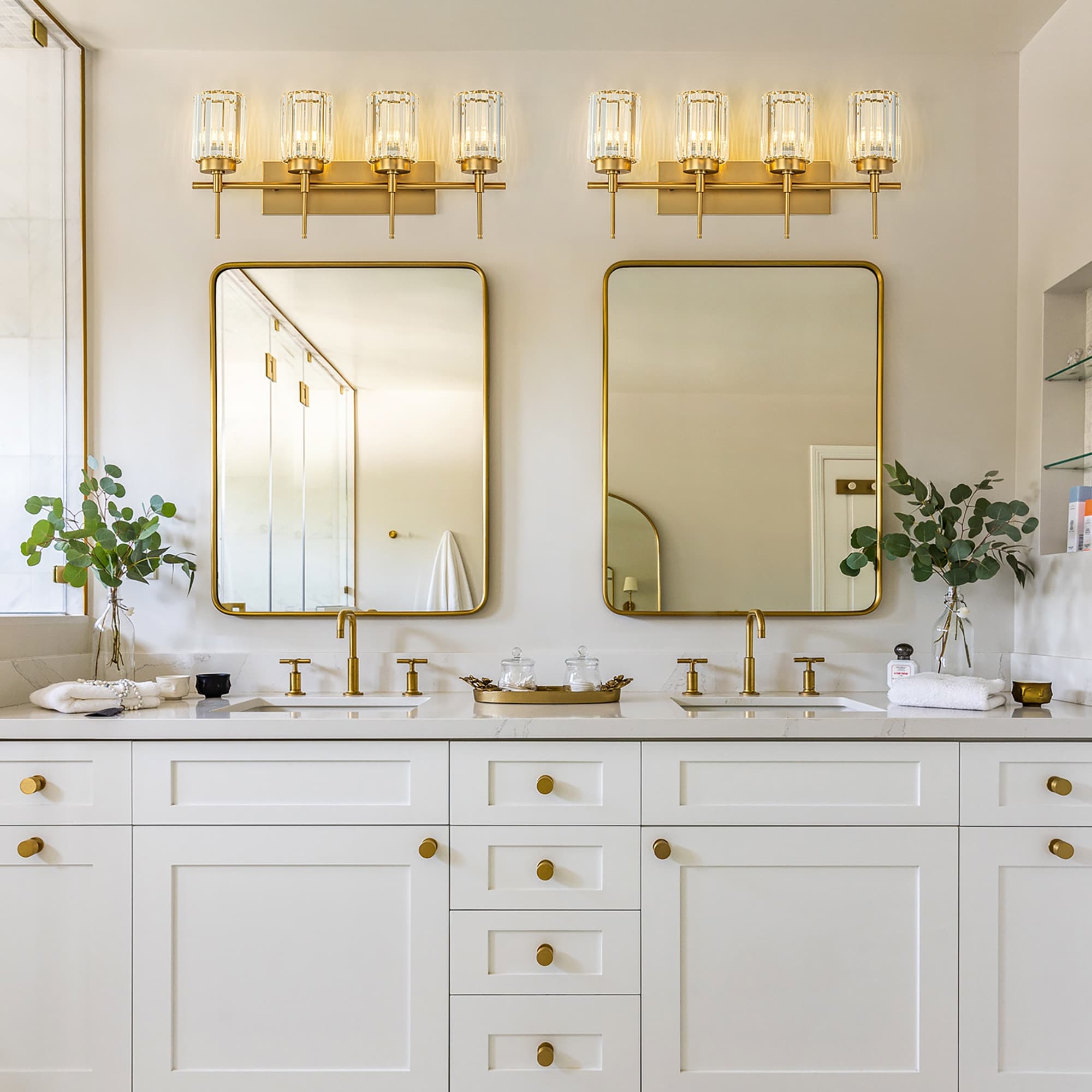 Applique murale moderne dorée à intensité variable, style cylindre glamour pour salle de bain, en cristal, pour meuble-lavabo